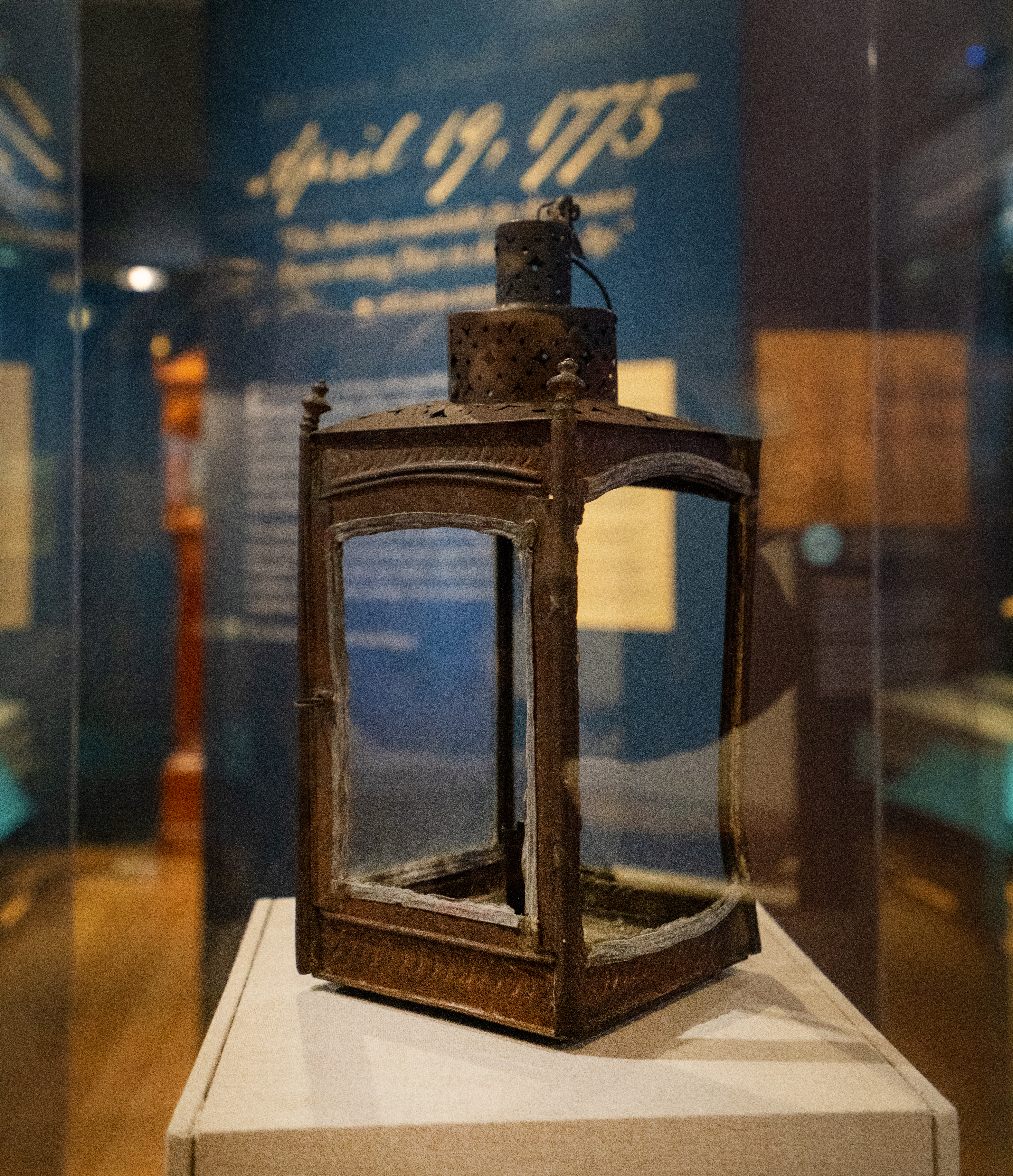 A lantern from the Old North Church stands at the exhibition's center.