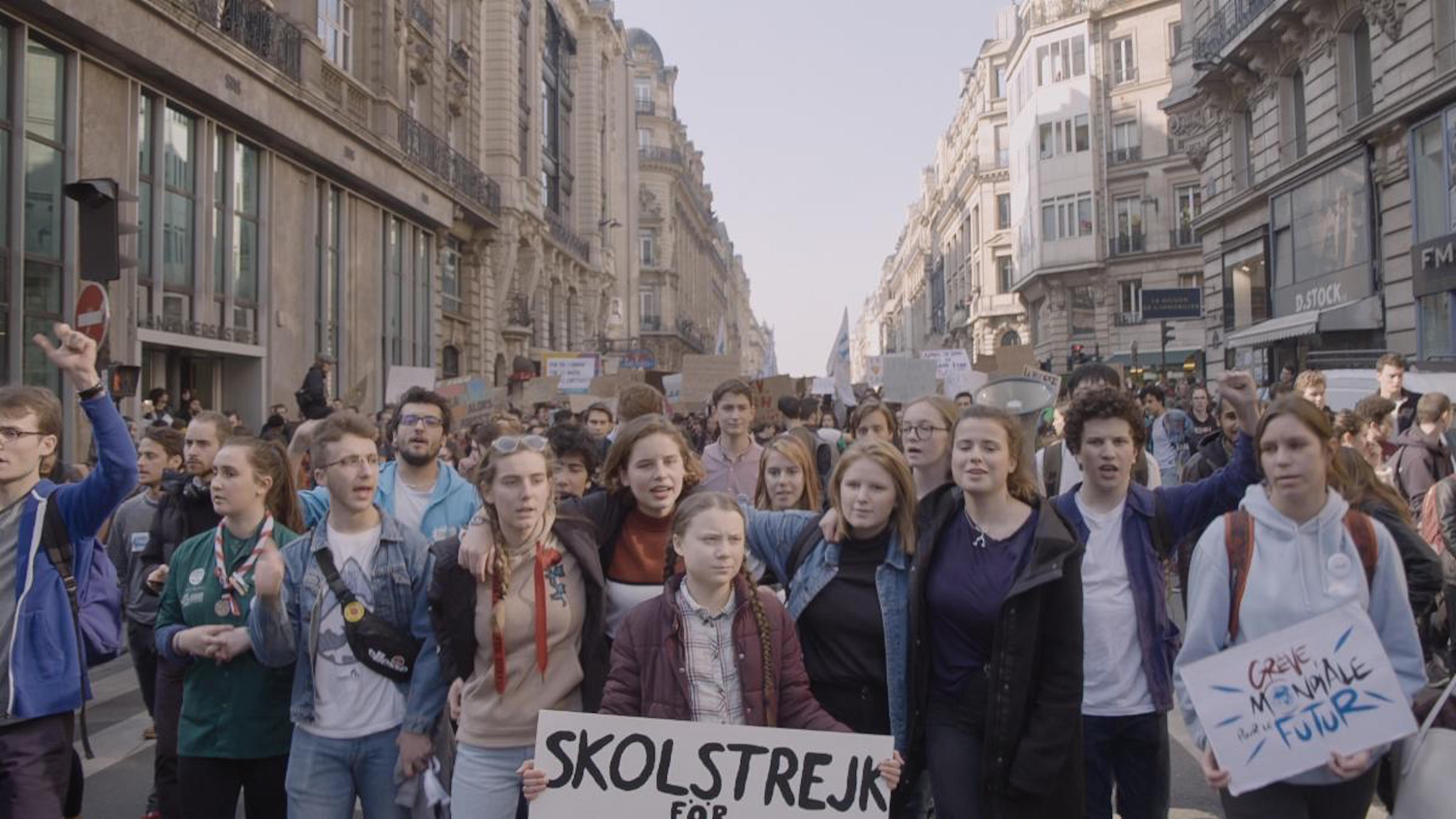 Greta Thunberg (front and center) in "I Am Greta."