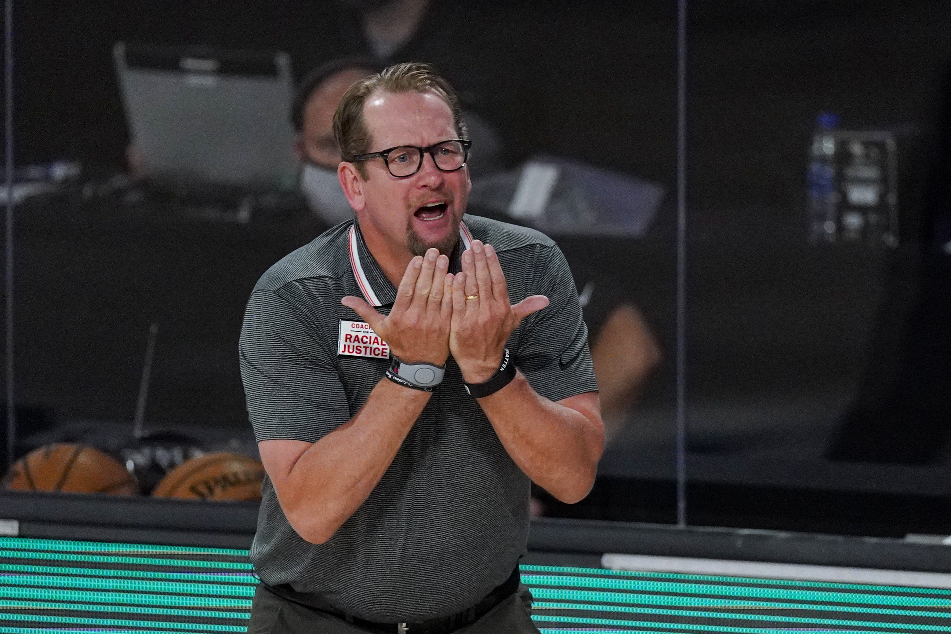 Toronto's Nick Nurse yells during the first half of Wednesday's game.