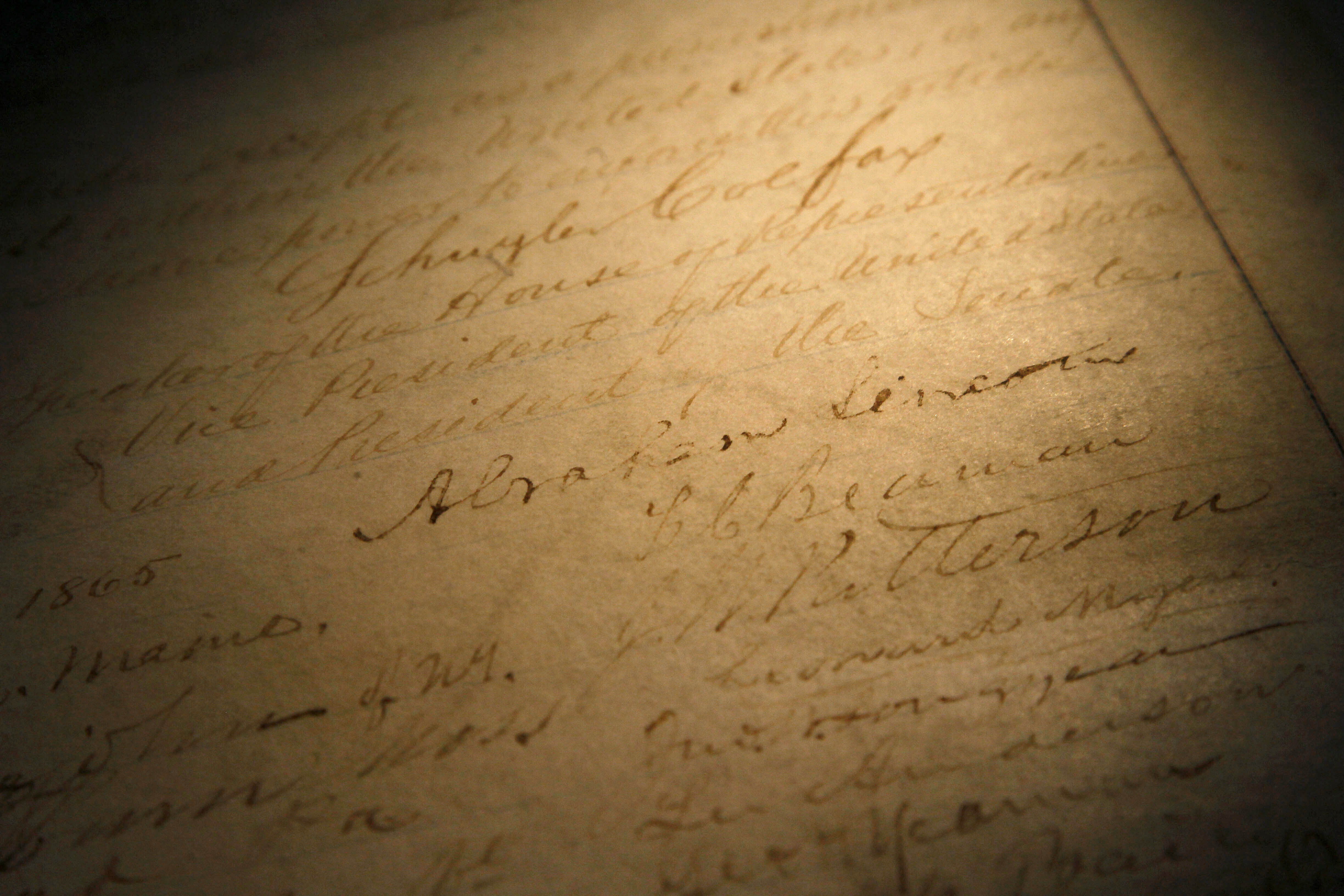 President Lincoln's signature can be seen on a rare, restored copy of the 13th Amendment that ended slavery.