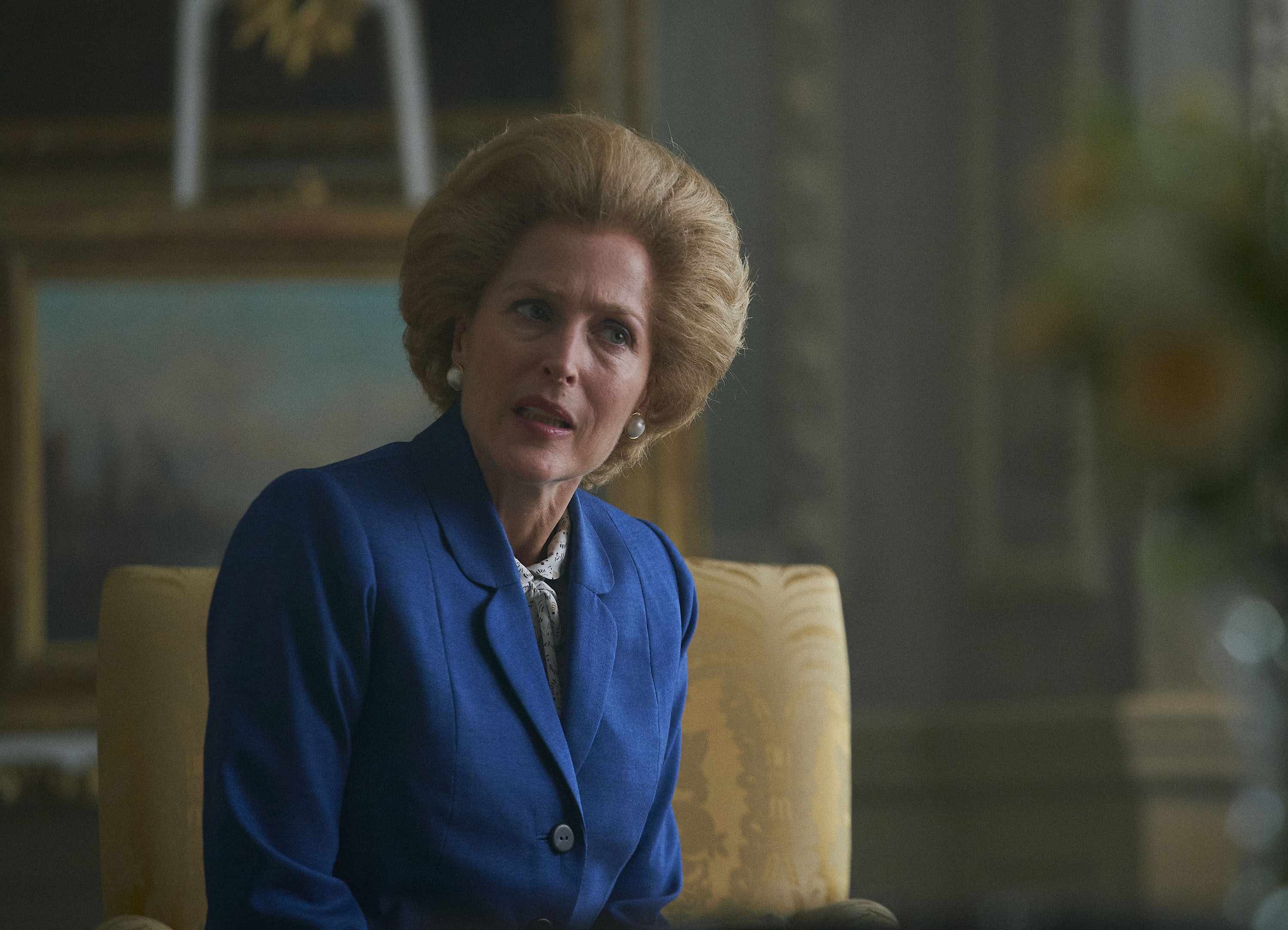 Gillian Anderson in a scene from "The Crown."