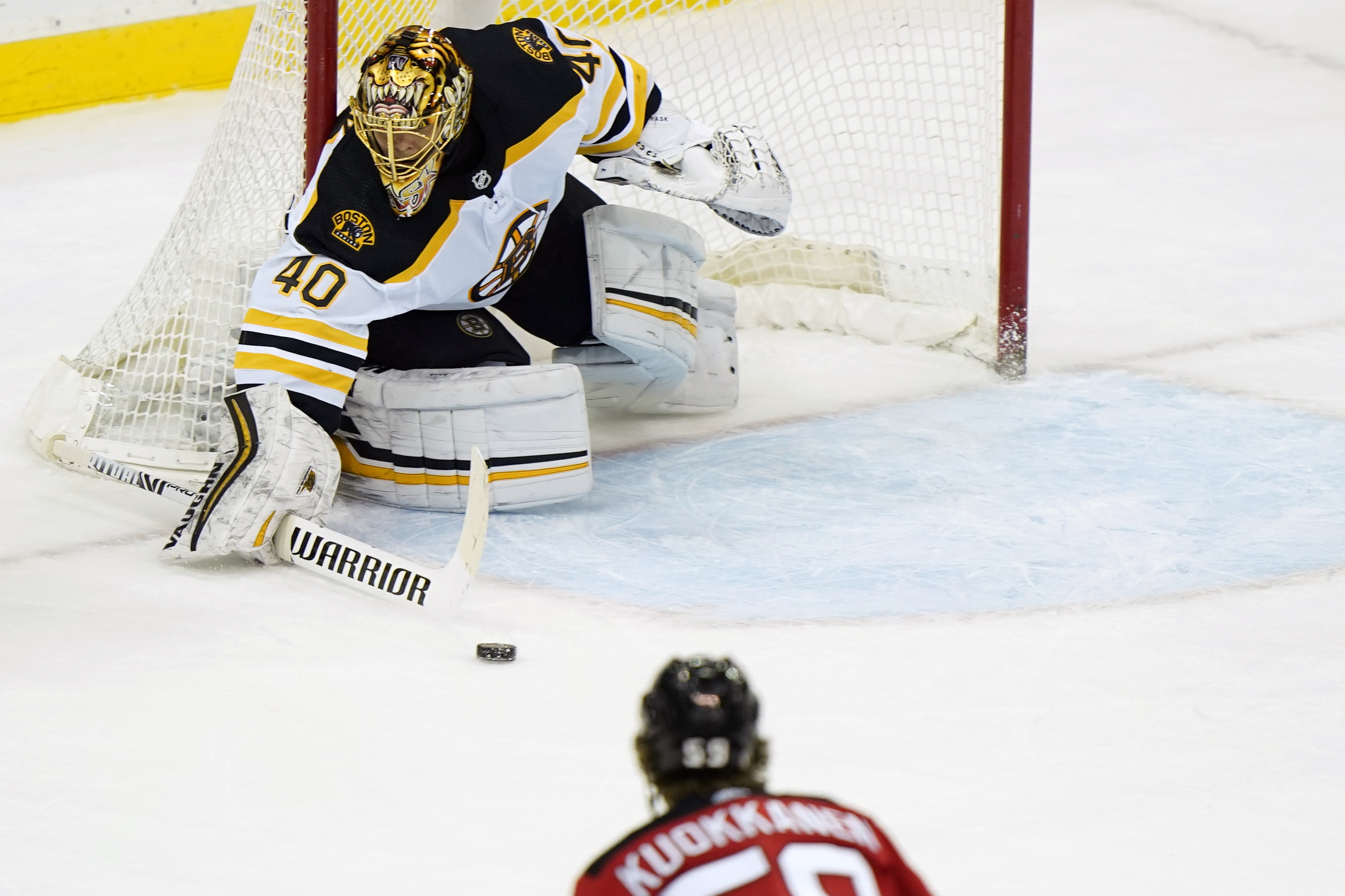 Tuukka Rask made 20 saves in Monday's win over New Jersey.