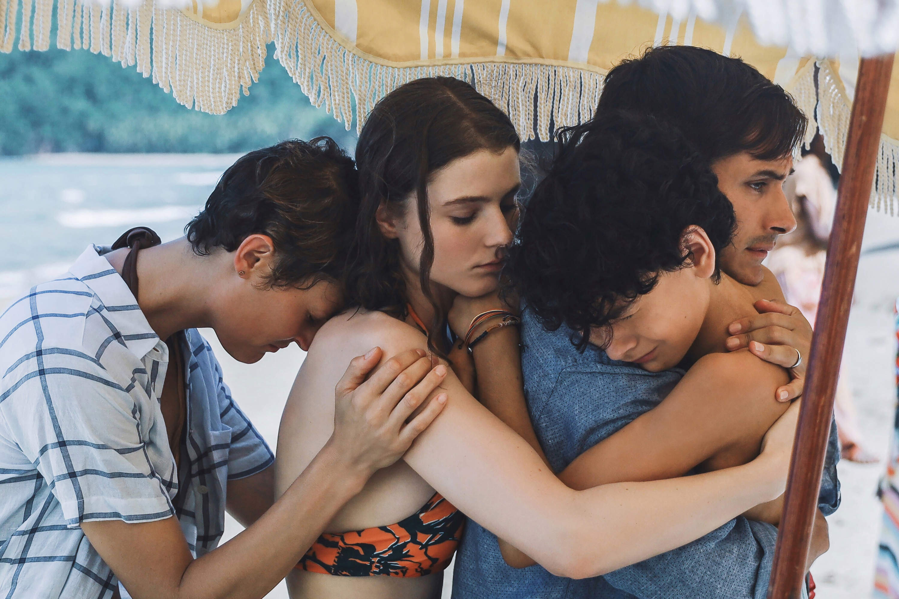 From left: Vicky Krieps, Thomasin McKenzie, Gael García Bernal, and Luca Faustino Rodriguez in "Old."
