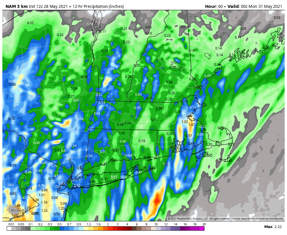 More heavy rain is expected Sunday with nearly an inch.