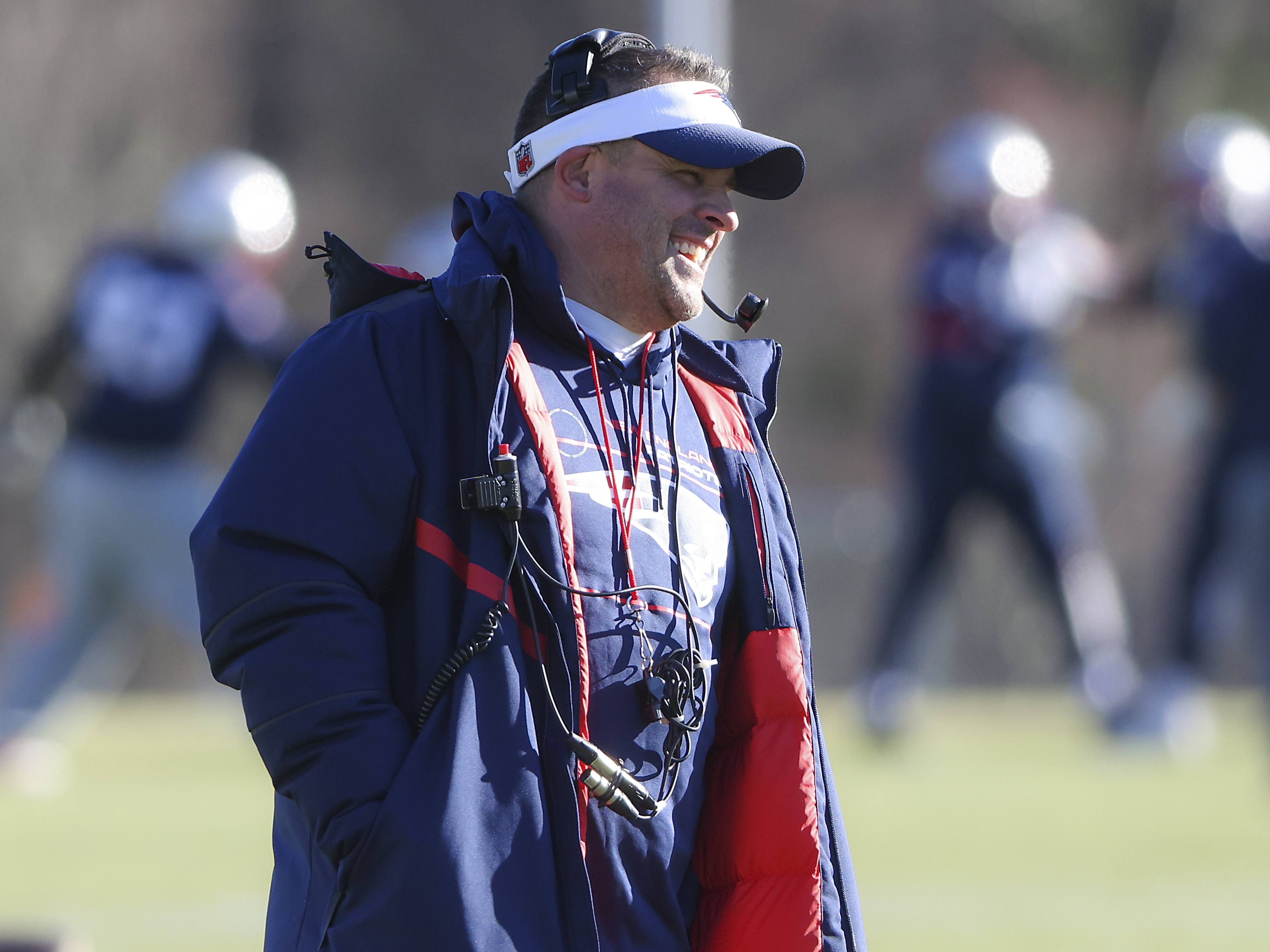 Raiders head coach Josh McDaniels, right, greets Raiders general manager Dave  Ziegler during a …