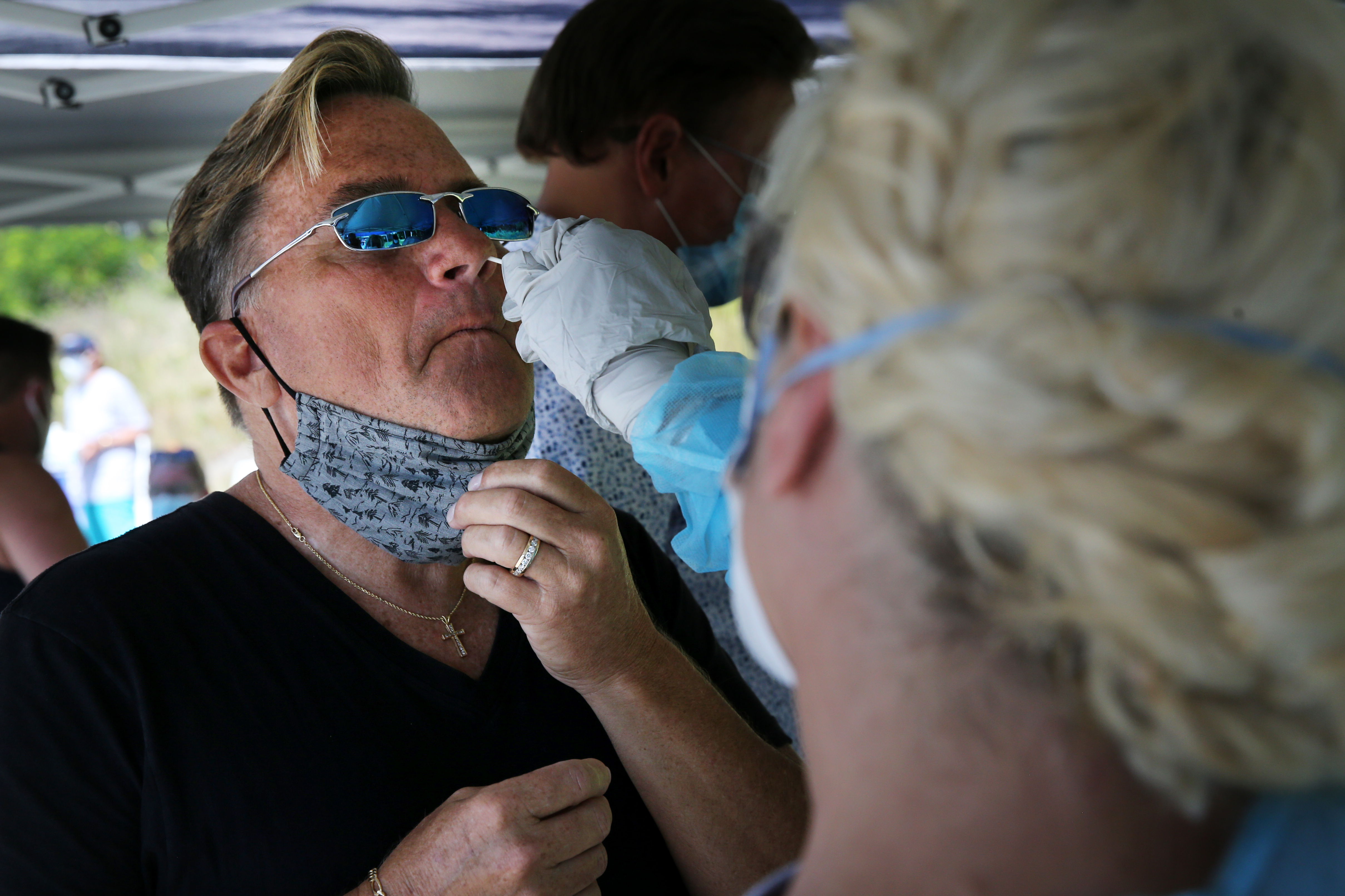 Dave Ehlers, of South Amityville, N.Y., received a COVID-19 test at a popup clinic in Provincetown on Saturday. Ehlers was leaving soon and wanted to be confident he did not have the coronavirus.