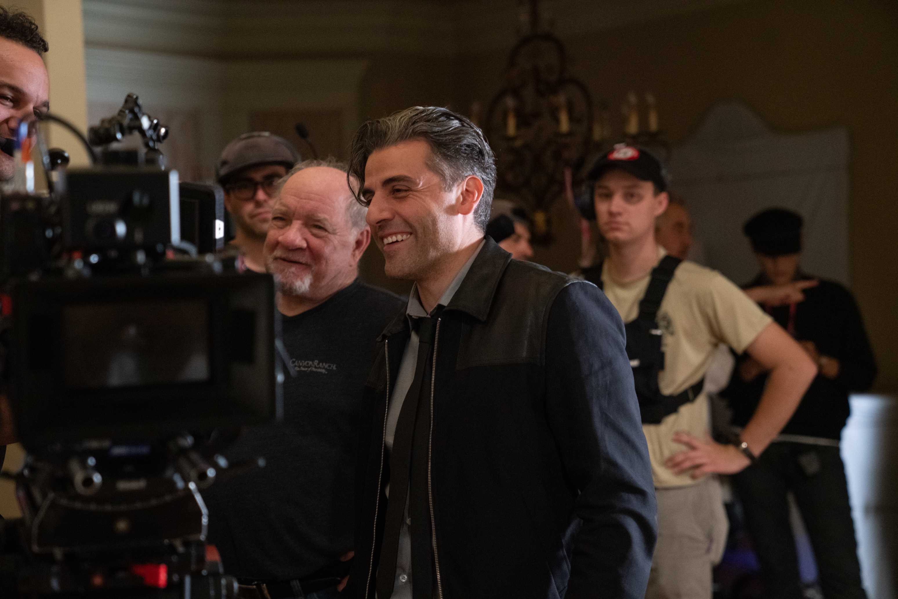 Paul Schrader (left) and Oscar Isaac on the set of "The Card Counter."