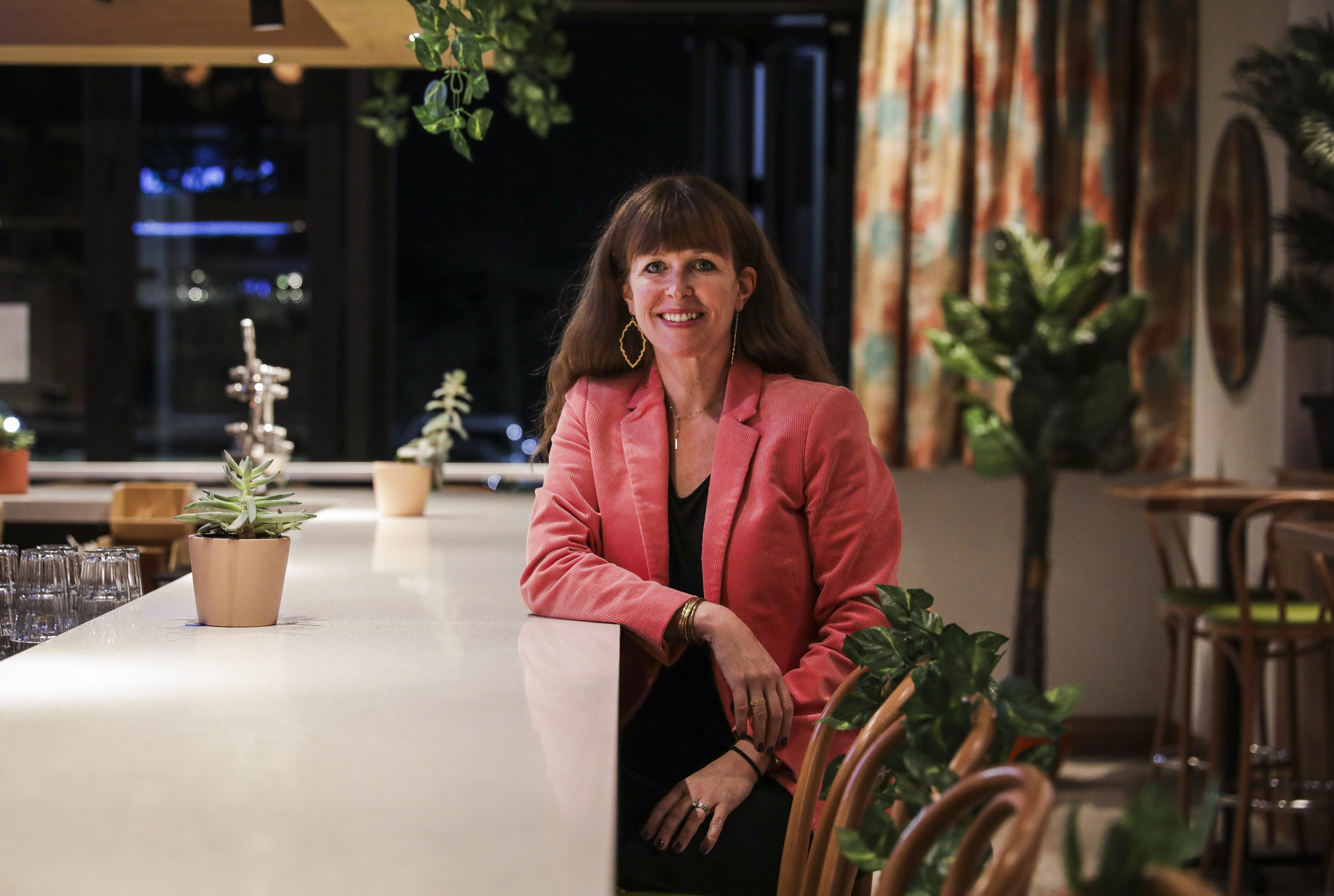 Bianca restaurant owner Nancy Cushman poses for a portrait in her new Chestnut Hill restaurant.