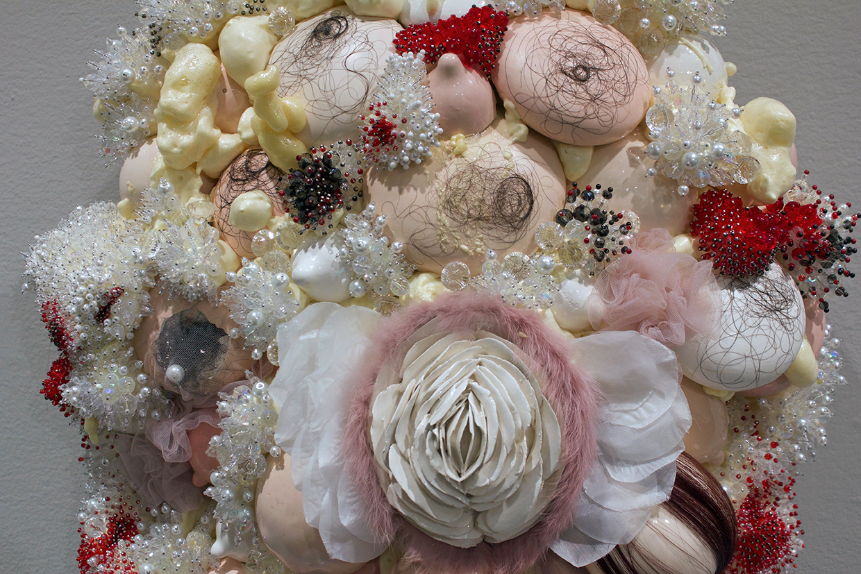 A detail from Jessica Lau's "Demeter’s Alter," currently installed in a Cambridge storefront.