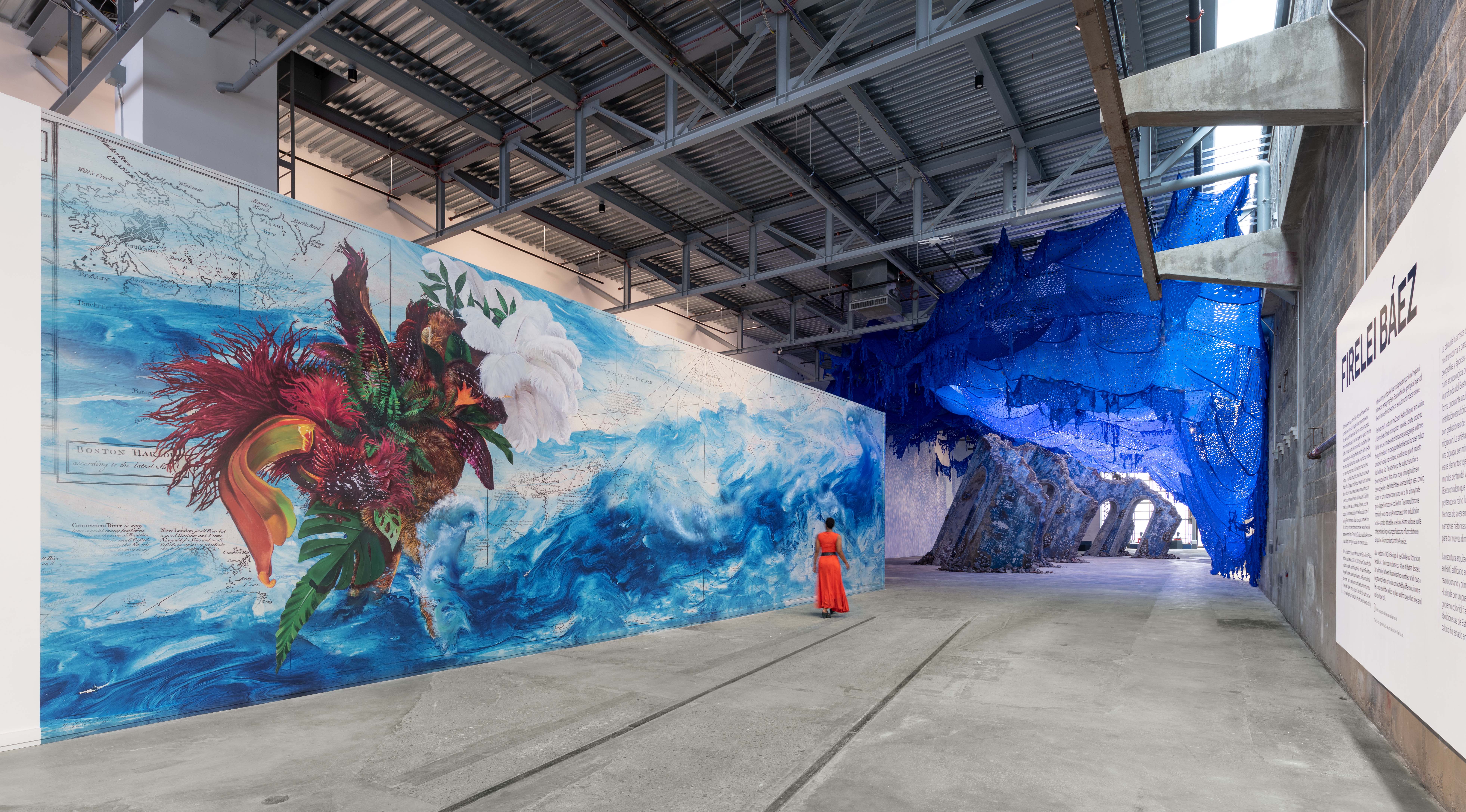 A mural by Firelei Báez greets visitors to the ICA Watershed.