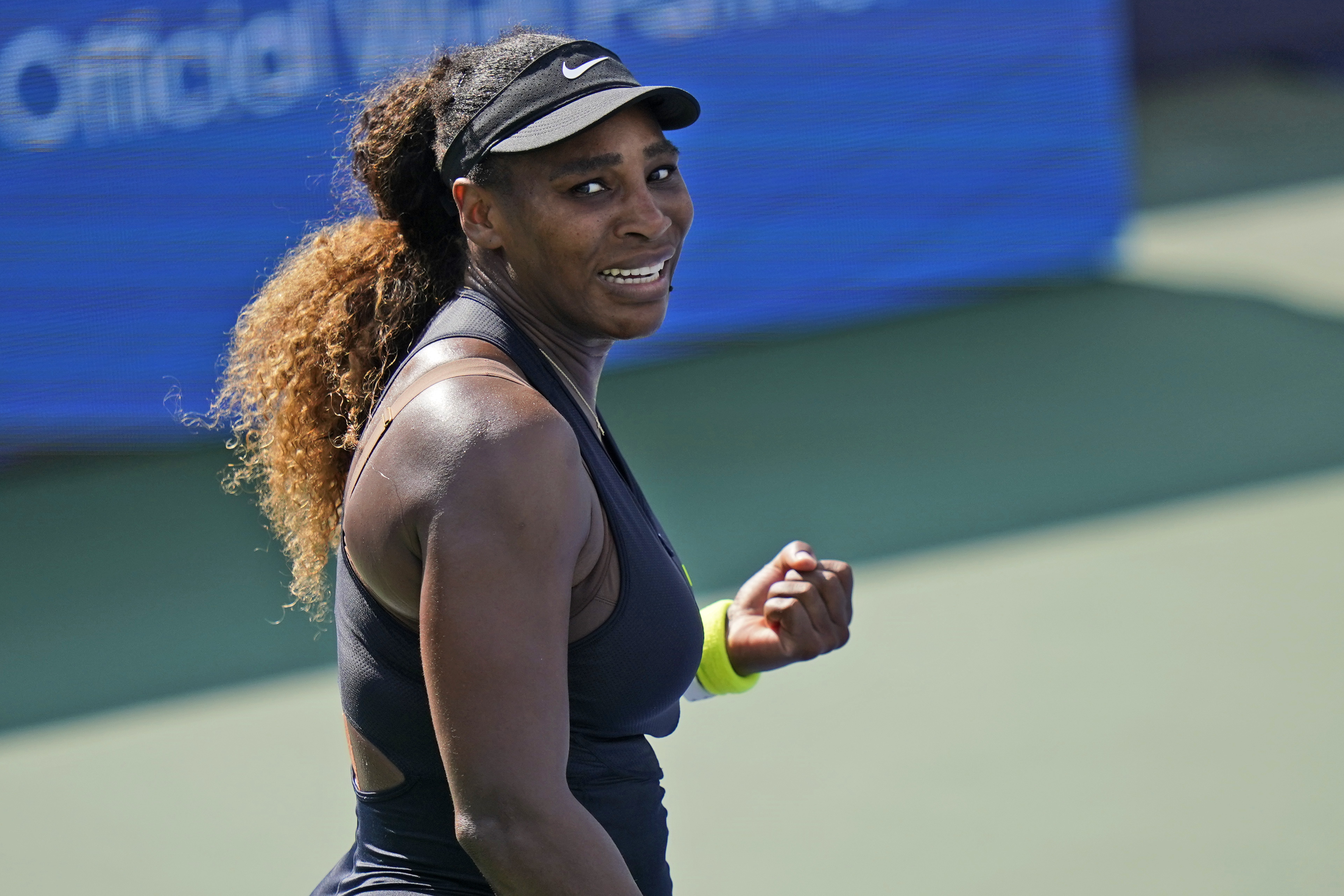 Serena Williams reacts to winning a point in the tiebreak with against Arantxa Rus during the second round at the Western & Southern Open on Monday.