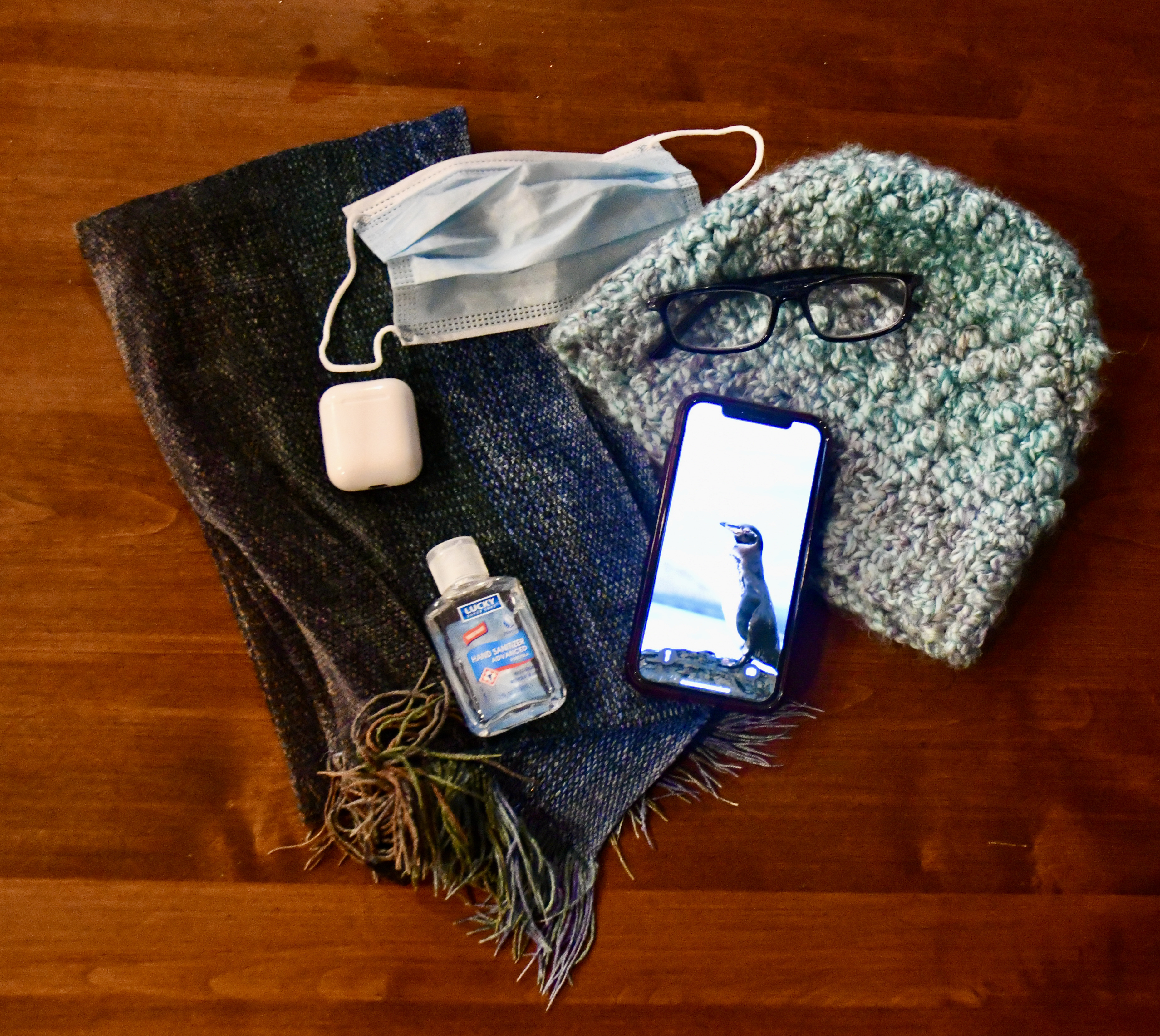 "I forget first my scarf, then my AirPods, then my phone, my glasses, my mask, a tissue, hand sanitizer."