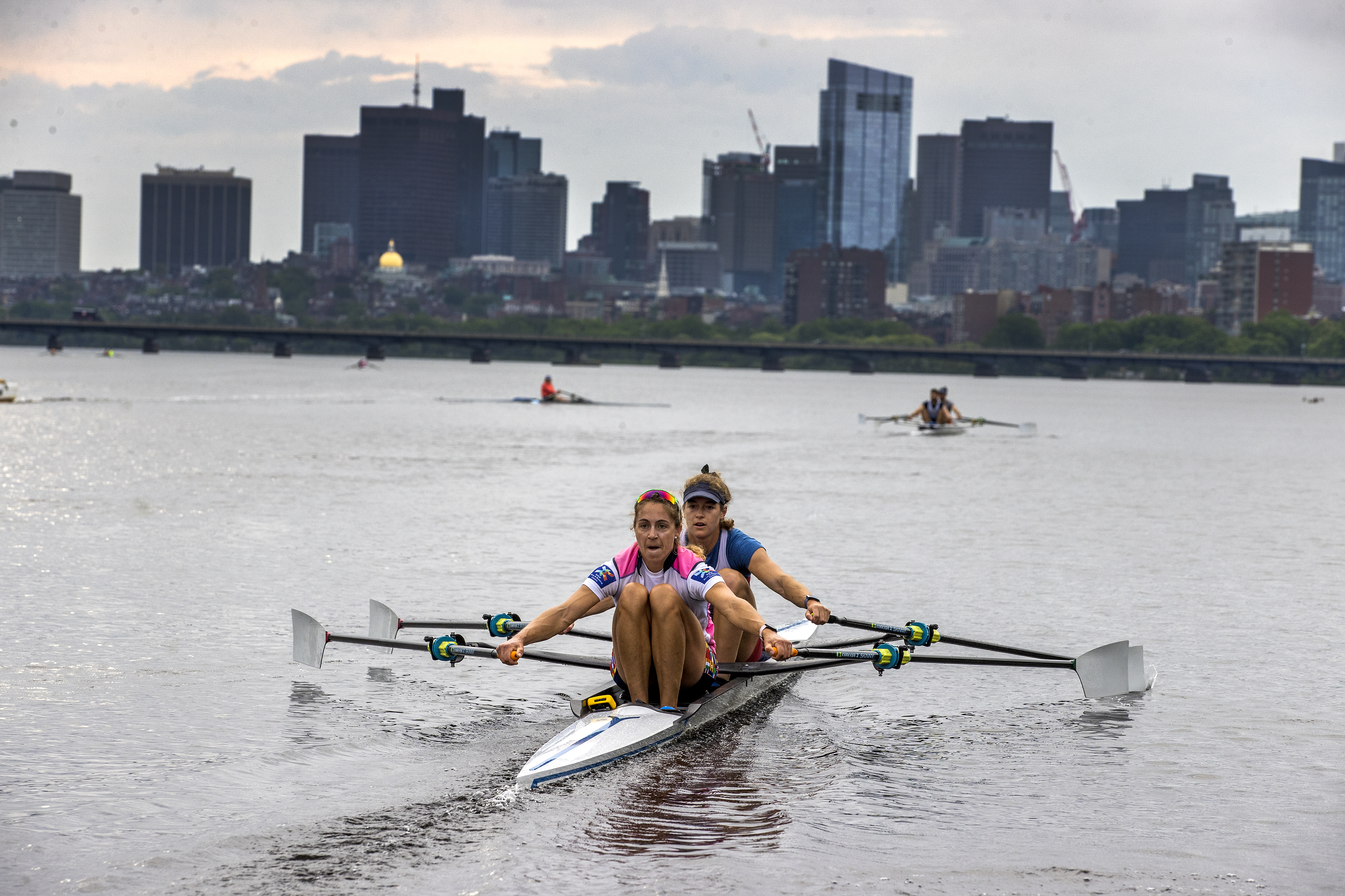 Stone and Wagner are on the river early in the morning for practice.