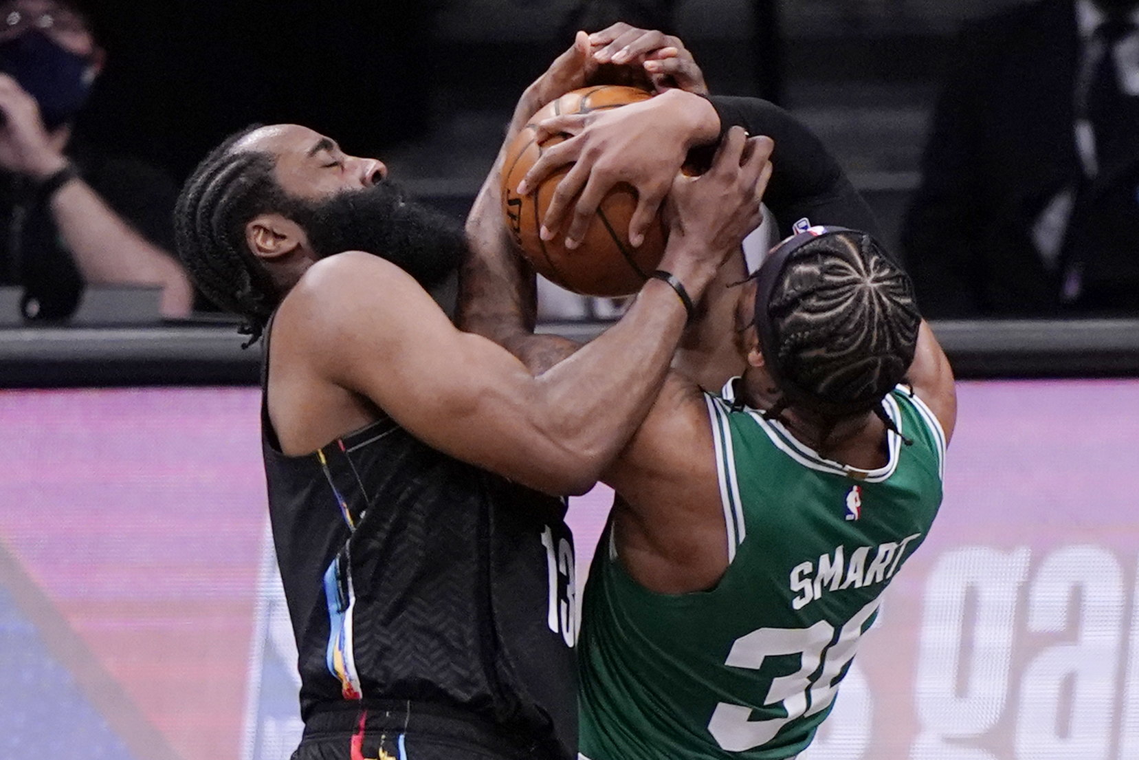 Marcus Smart -- seen here wrestling James Harden for a rebound in Game 2 -- has never been afraid to get a little physical with an opponent.