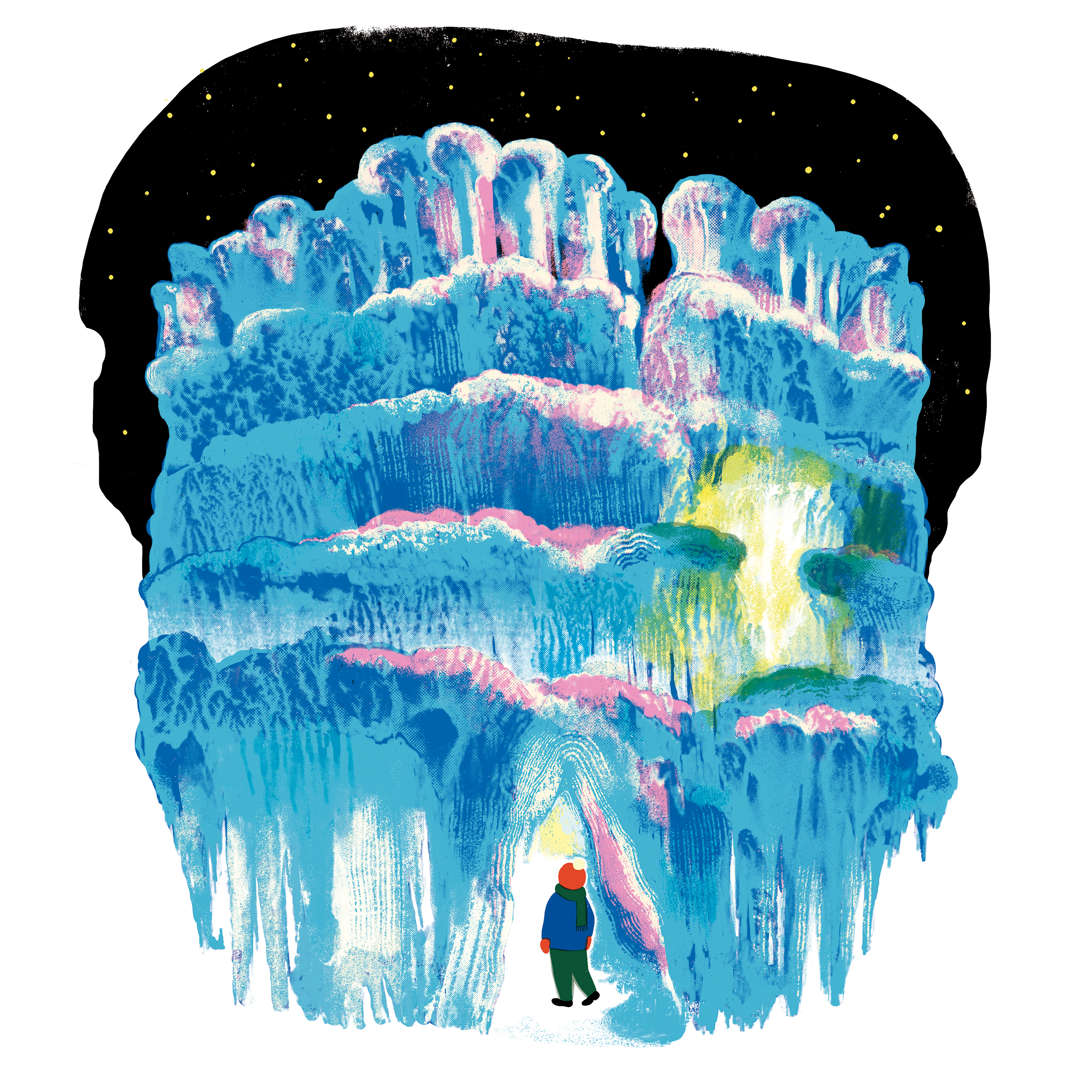 Illustration of a child exploring an ice castle.