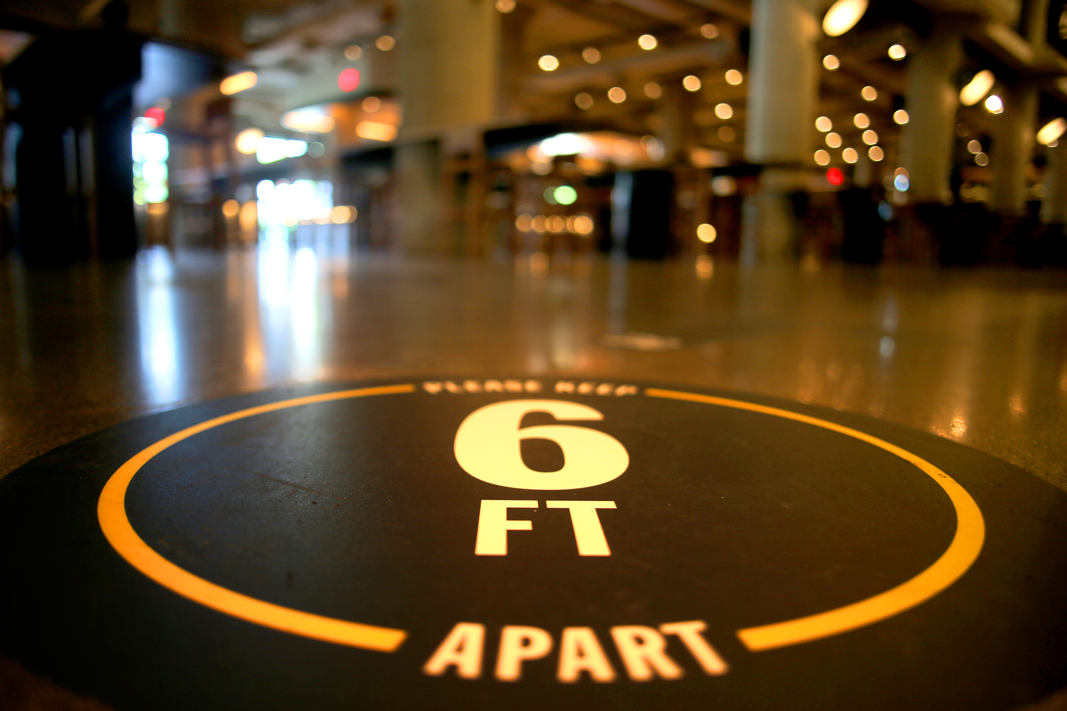 Floor signage will greet patrons at Time Out Market in the Fenway when it reopens Wednesday.