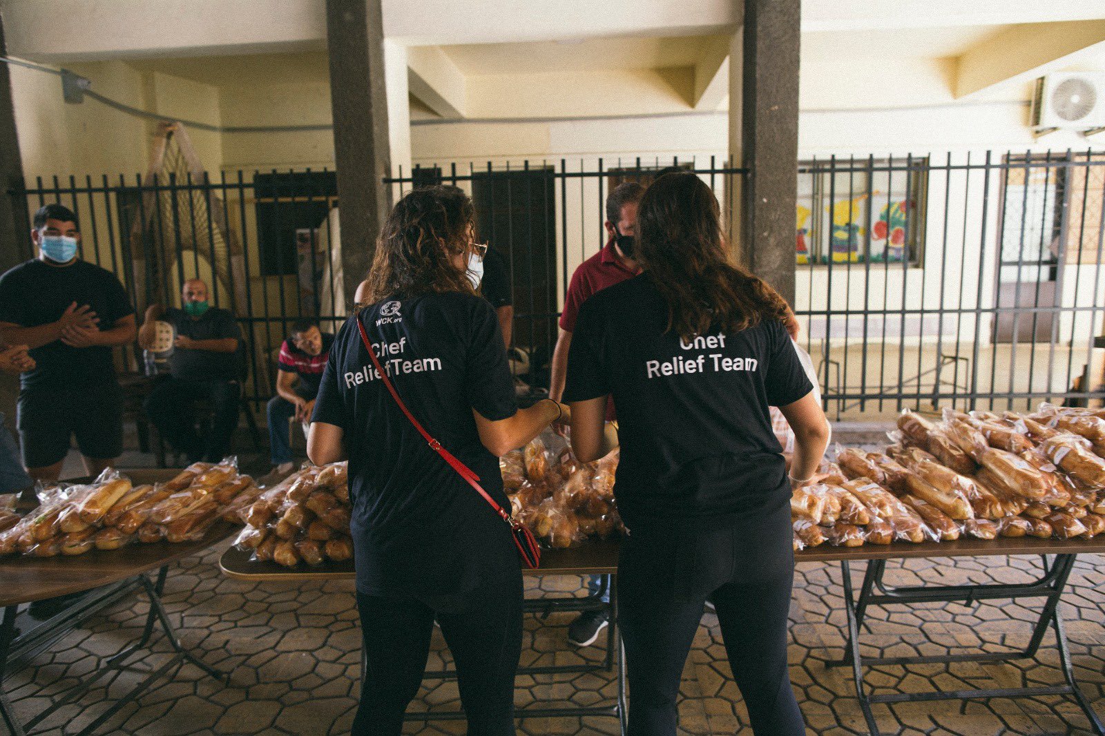 Volunteers pack up sandwiches for World Central Kitchen in Beirut.