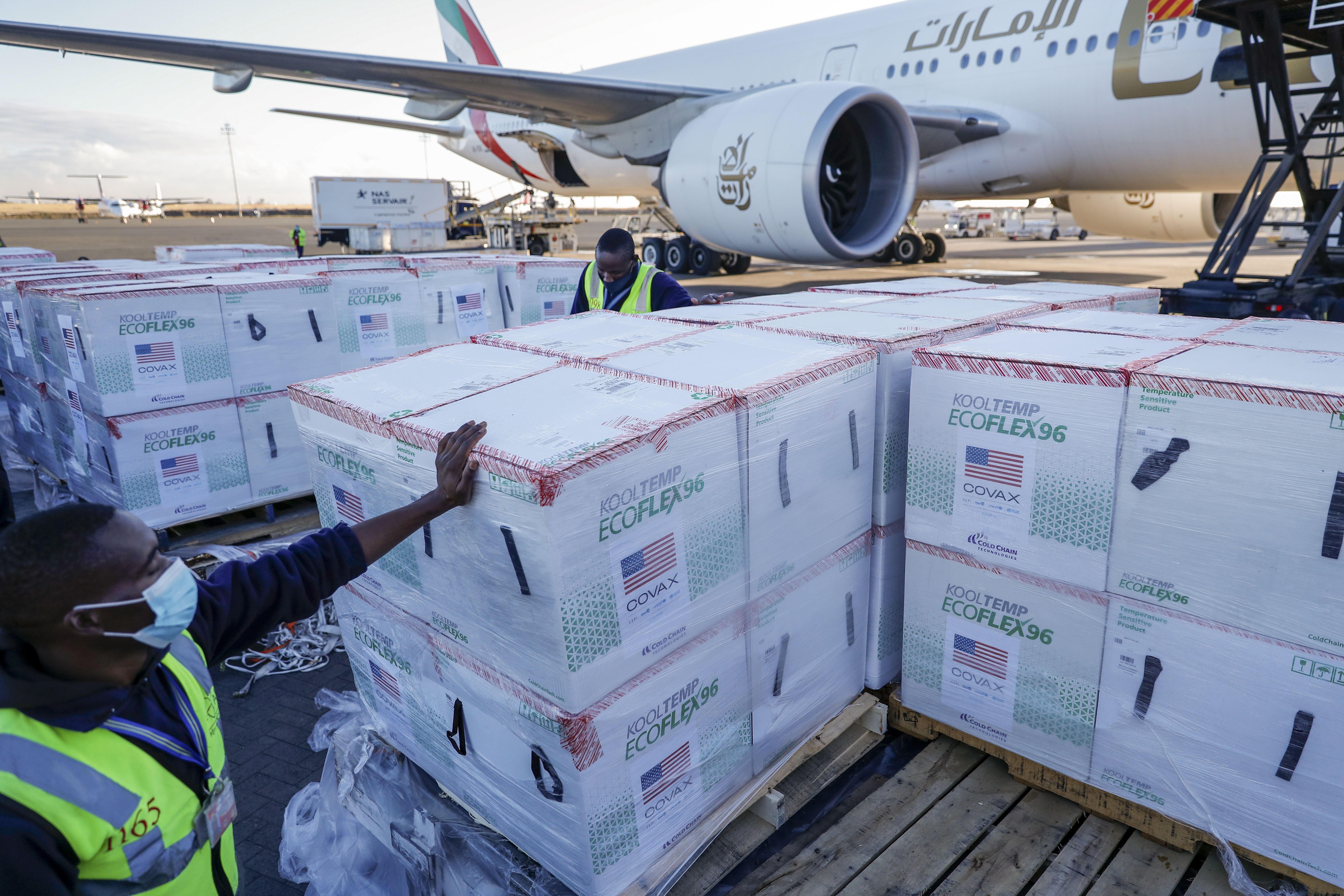 Boxes of Moderna's coronavirus vaccine arrived in Nairobi, Kenya, on Monday.