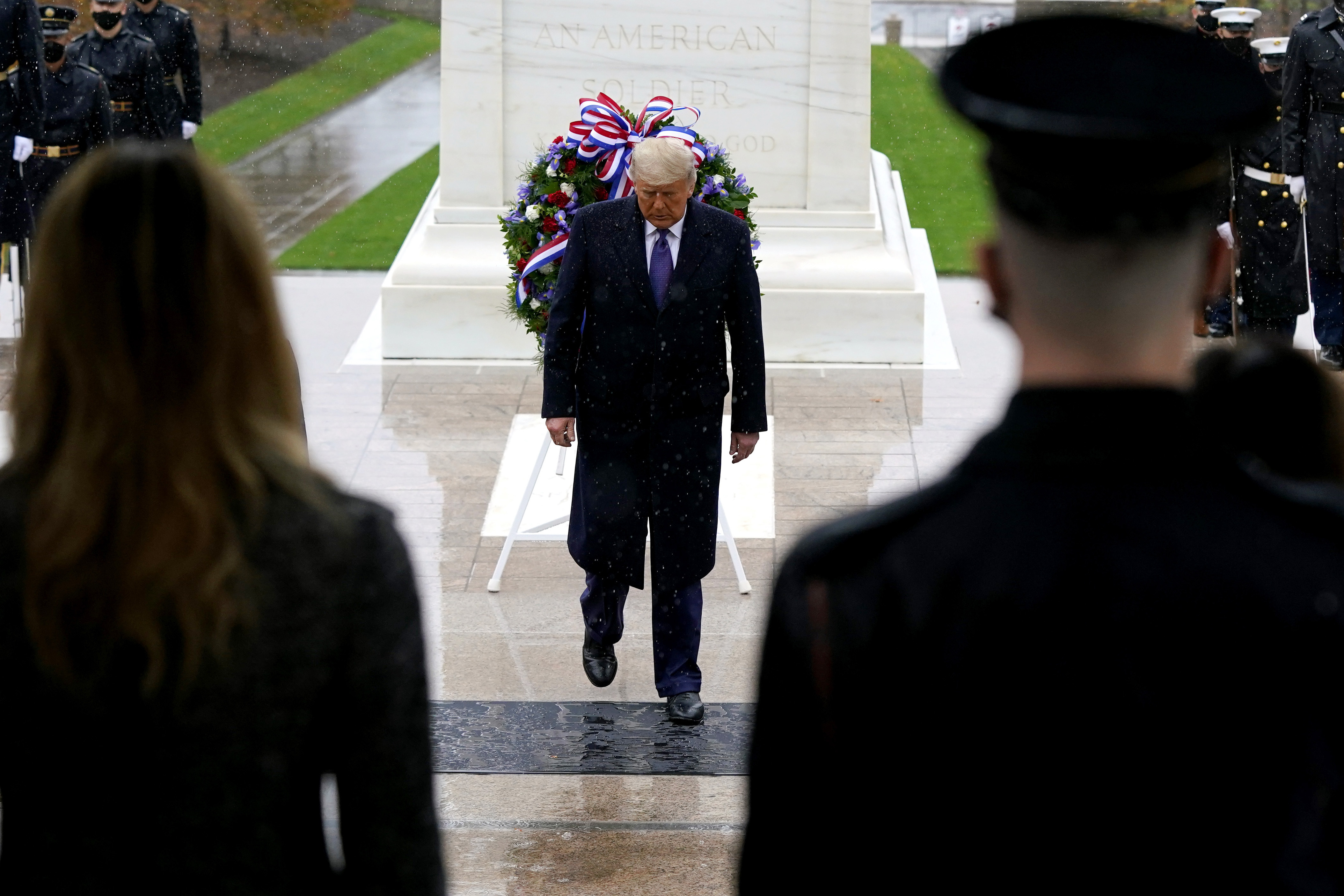 President Trump participates in a Veterans Day wreath laying ceremony at the Tomb of the Unknown Soldier at Arlington National Cemetery in Arlington, Va., on Nov. 11. (AP Photo/Patrick Semansky)
