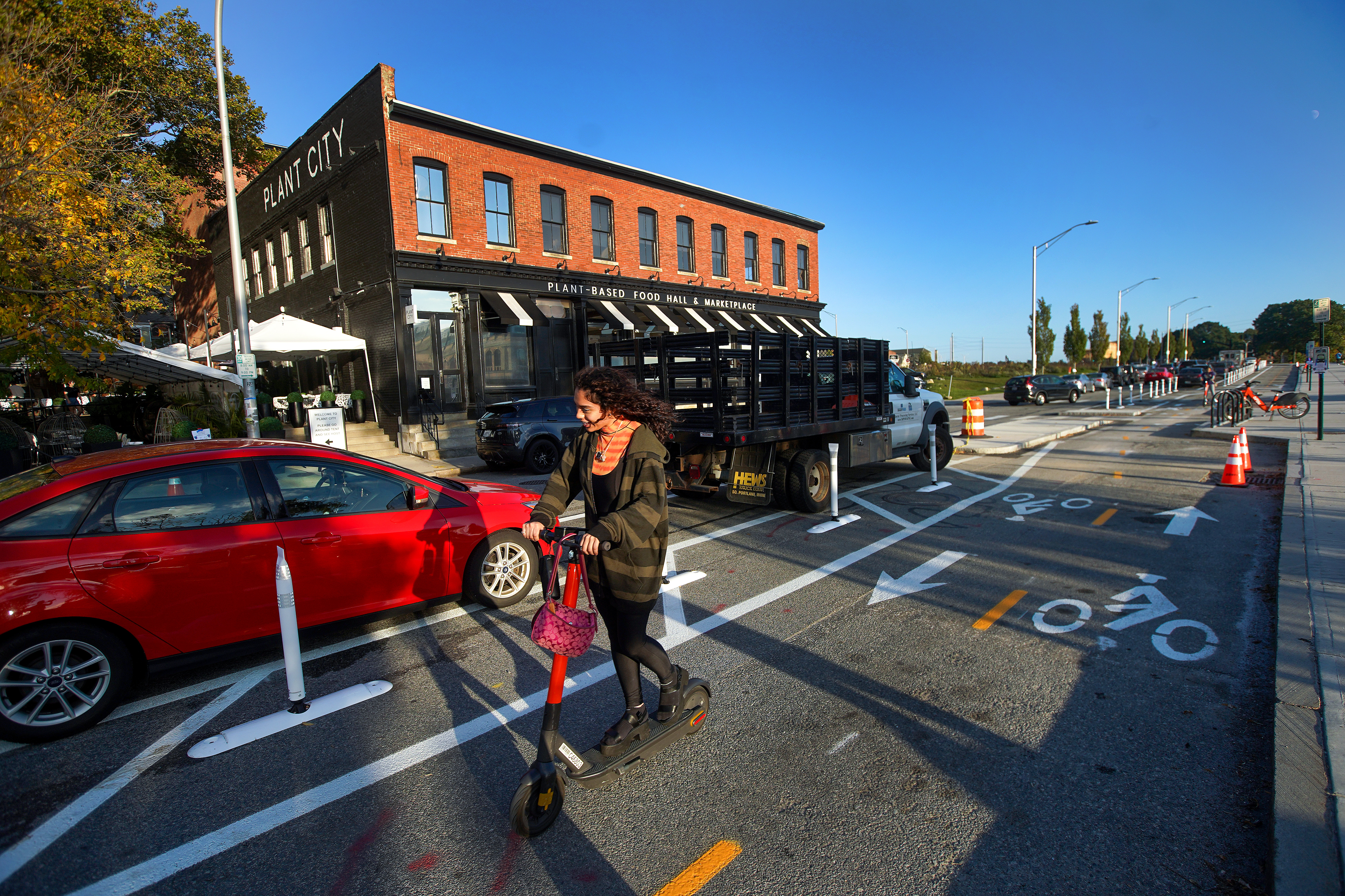 The new bike path on South Water Street in Providence, by Plant City food hall.