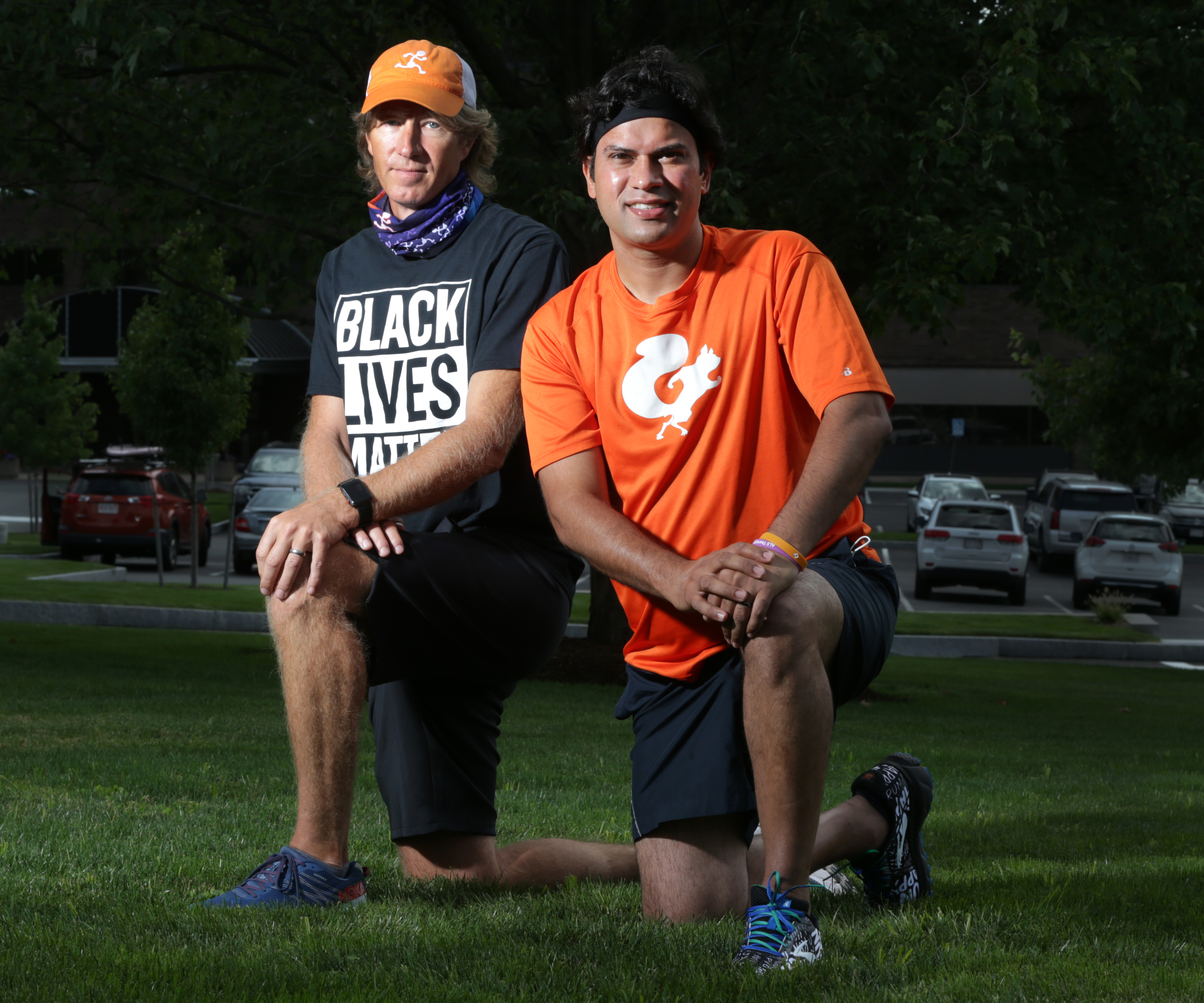 Alain Ferry (left) and Naveen Pawar will run the Charles River Marathon course together for their virtual Boston Marathon.