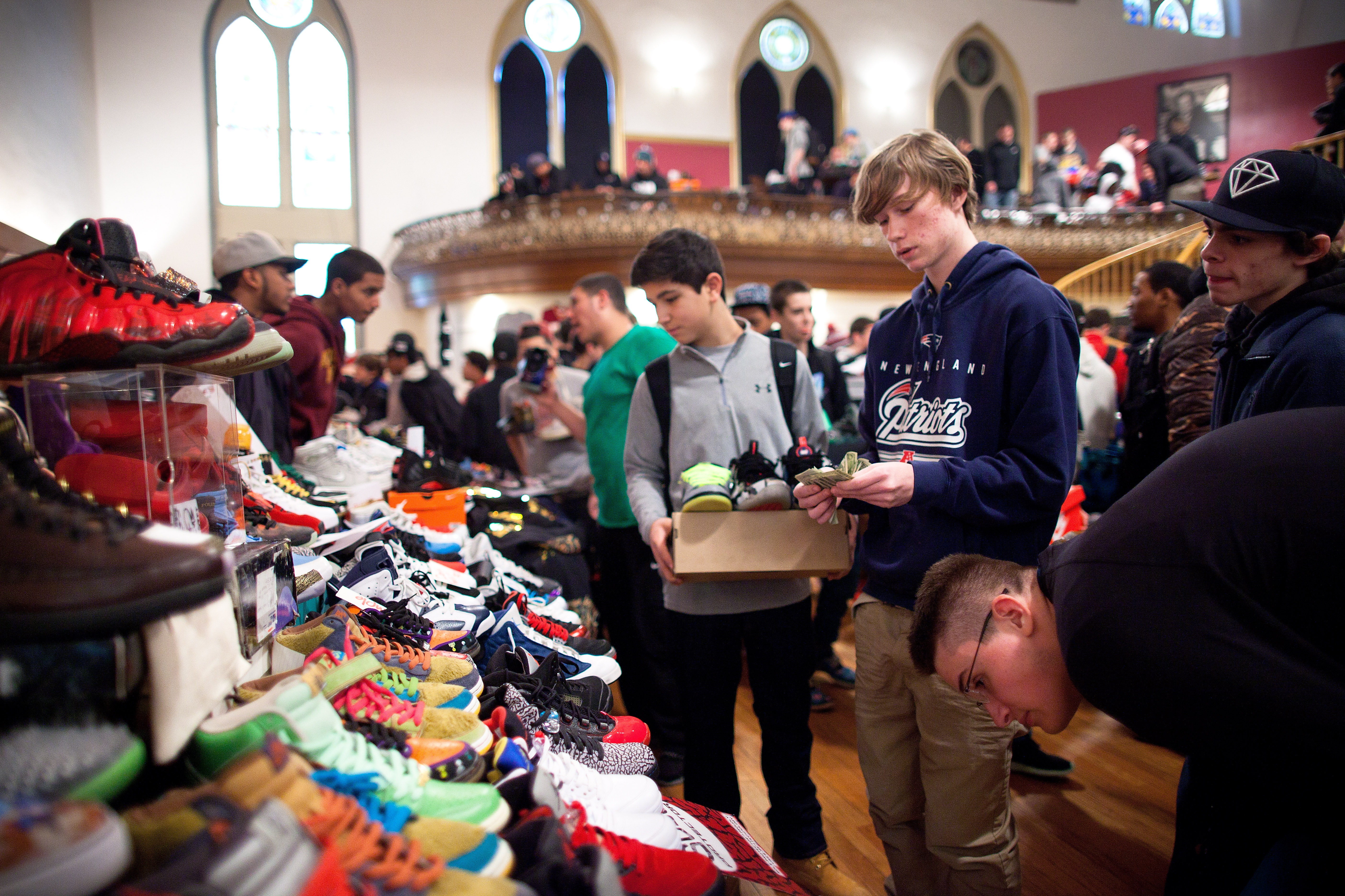 An estimated 1,100 sneaker enthusiasts crammed into the Villa Victoria Center of the Arts to buy, sell, and trade shoes at the Boston Got Sole 2 Sneaker Convention on Jan. 25, 2014.