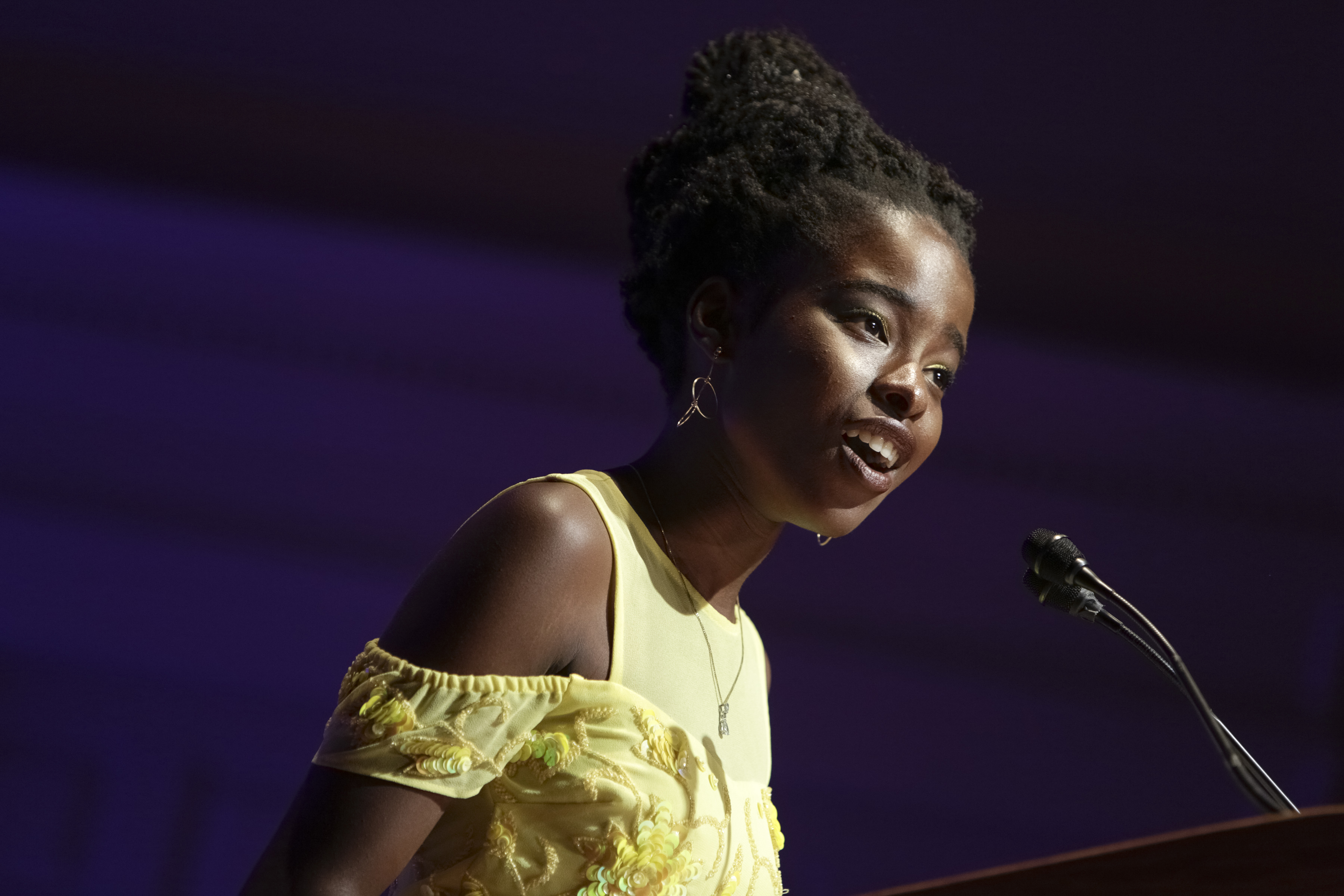 As National Youth Poet Laureate in 2017, Amanda Gorman read her work "An American Lyric" at the inaugural reading of Poet Laureate Tracy K. Smith.