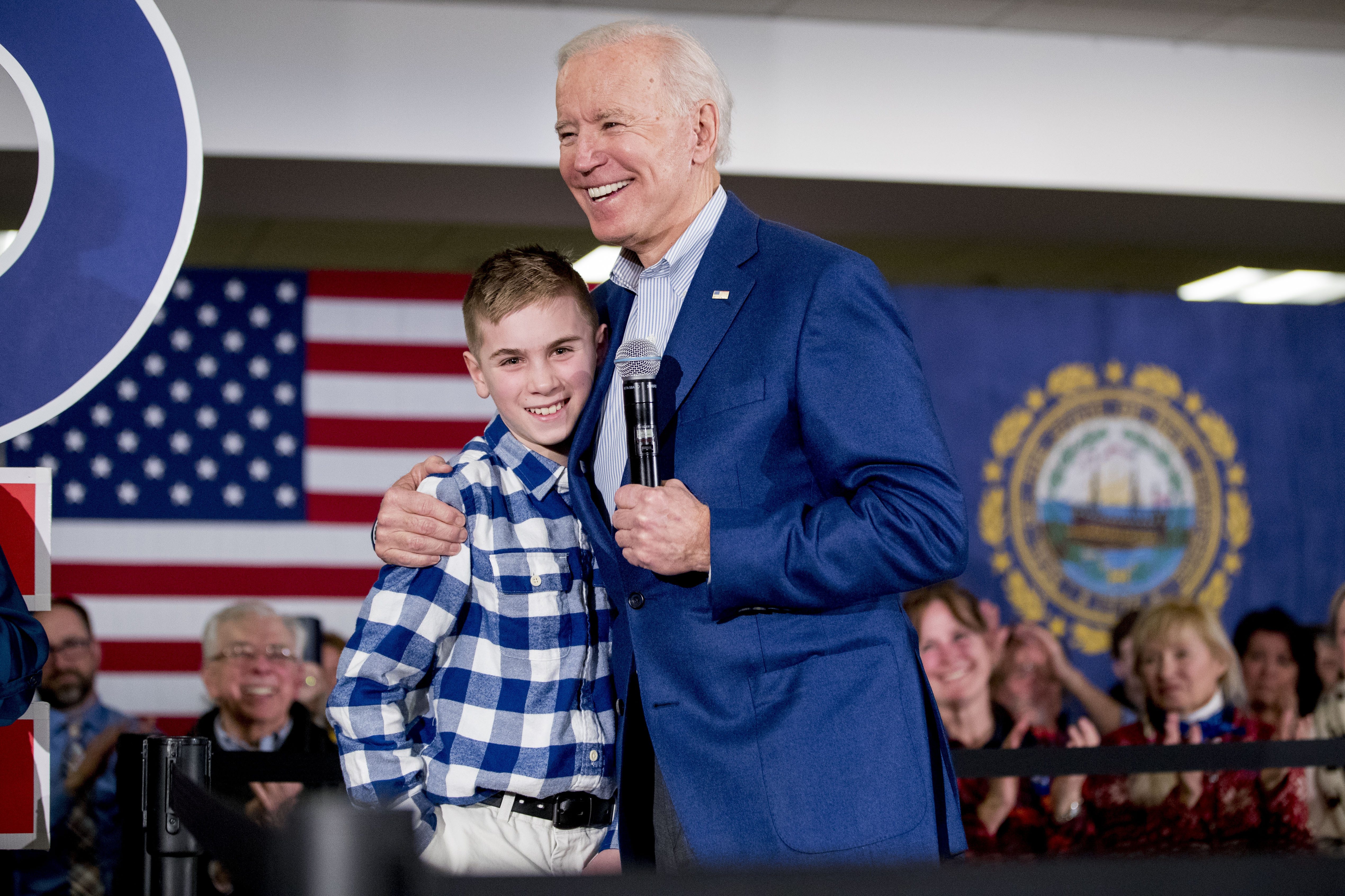 Democratic presidential candidate former Vice President Joe Biden hugged Brayden at a campaign stop in February.