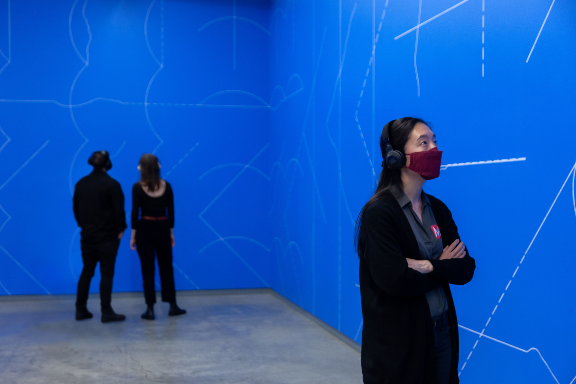 A visitor took in Jason Moran's sound installation for "Sol Lewitt: A Wall Drawing Retrospective" at Mass MoCA.
