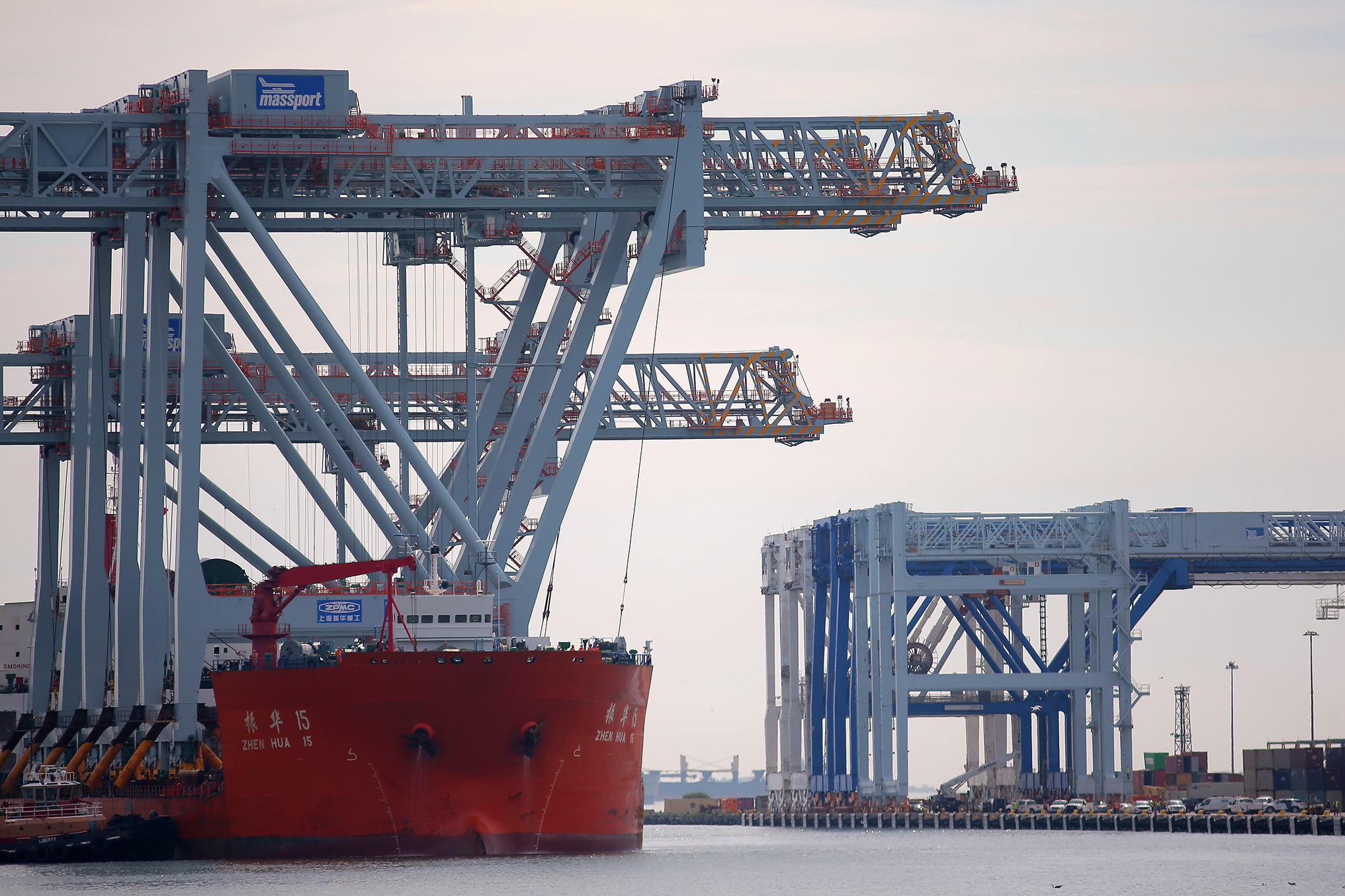 The Zhen Hua 15 enters the Reserved Channel to dock at the Conley Container Terminal.