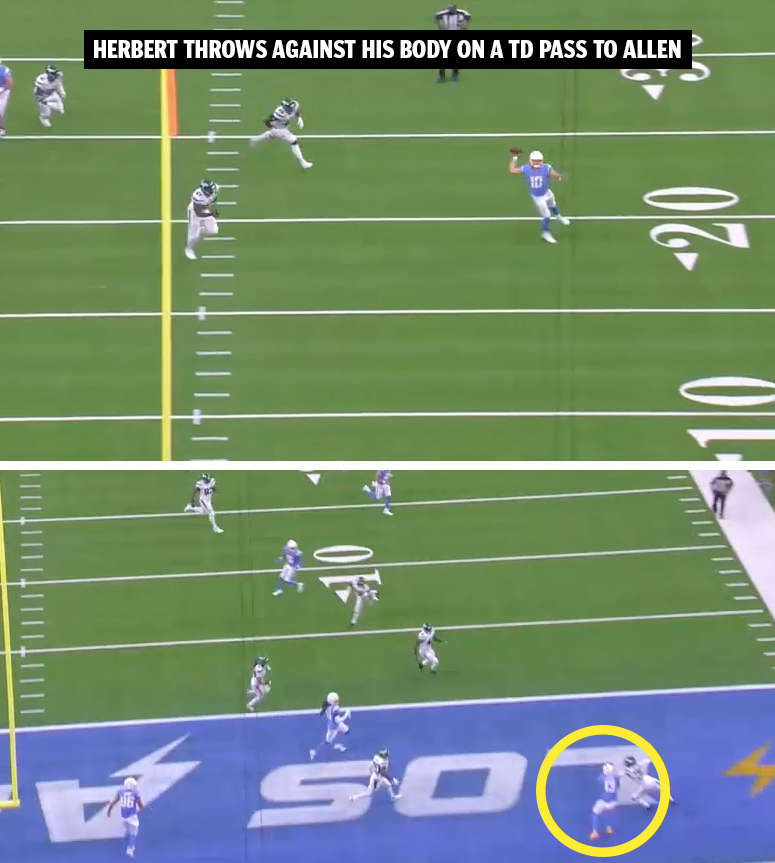 Justin Herbert hit Keenan Allen in tight coverage.