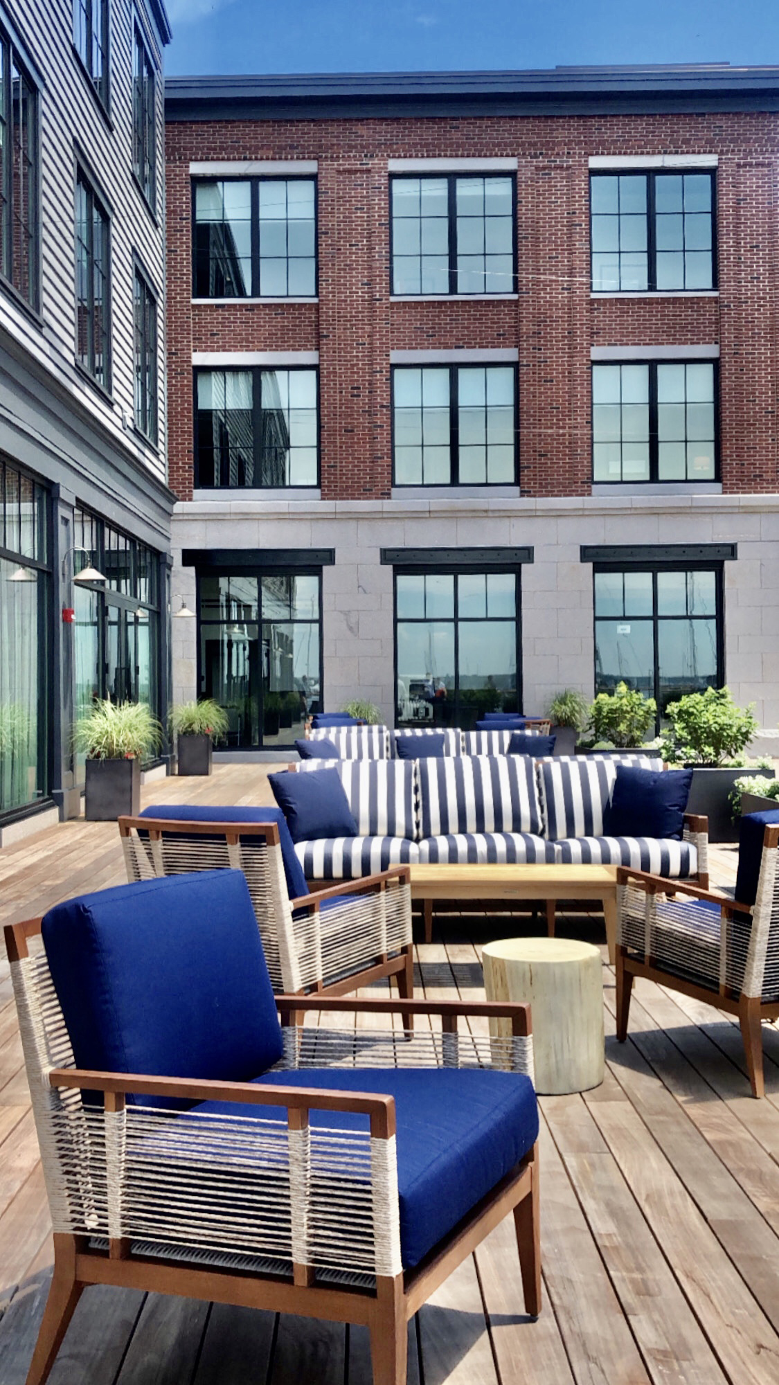 Hammetts Hotel includes an expansive outdoor space and private deck overlooking the Newport Marina.