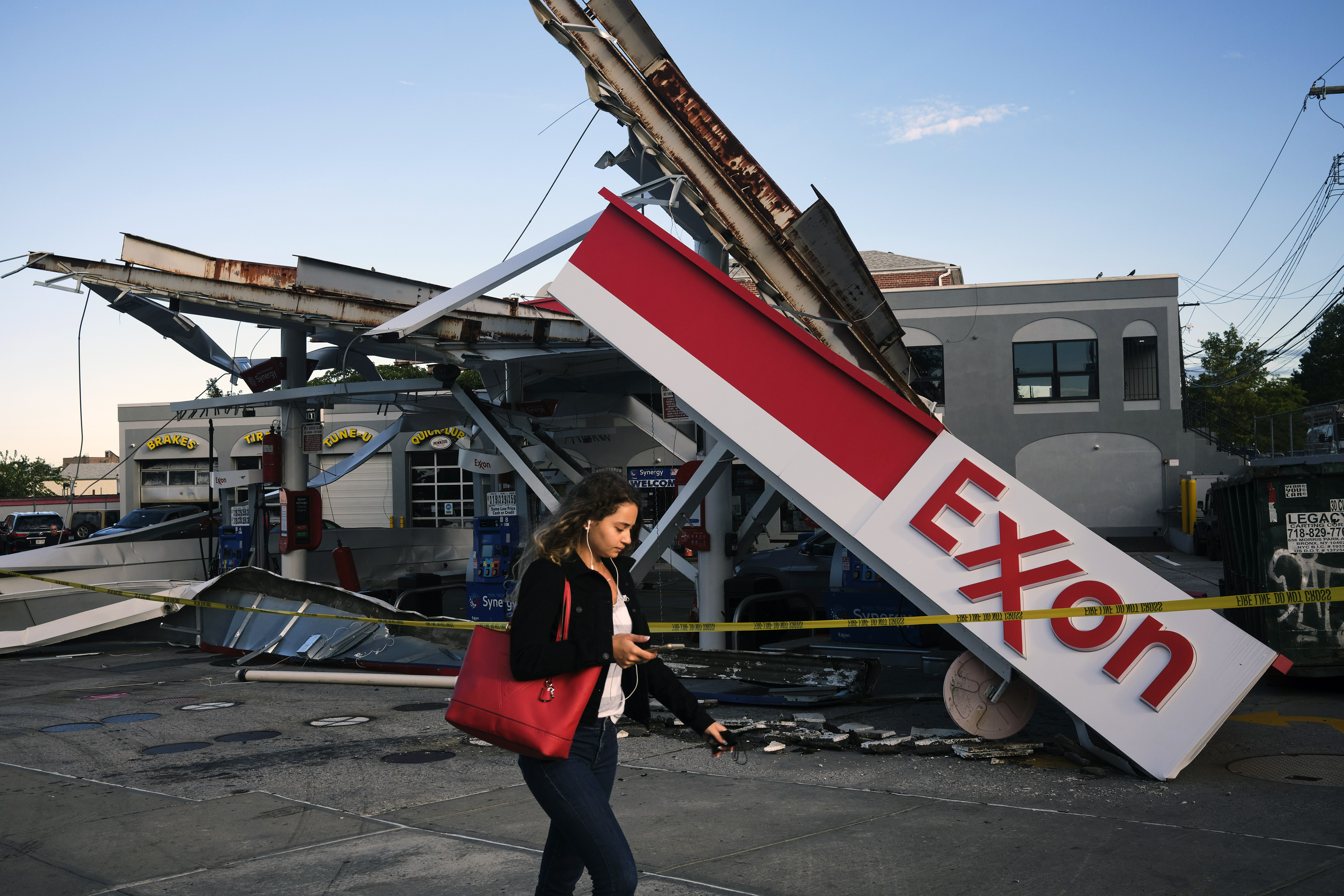 The wreckage of a gas station in the Whitestone neighborhood of Queens on Thursday morning.