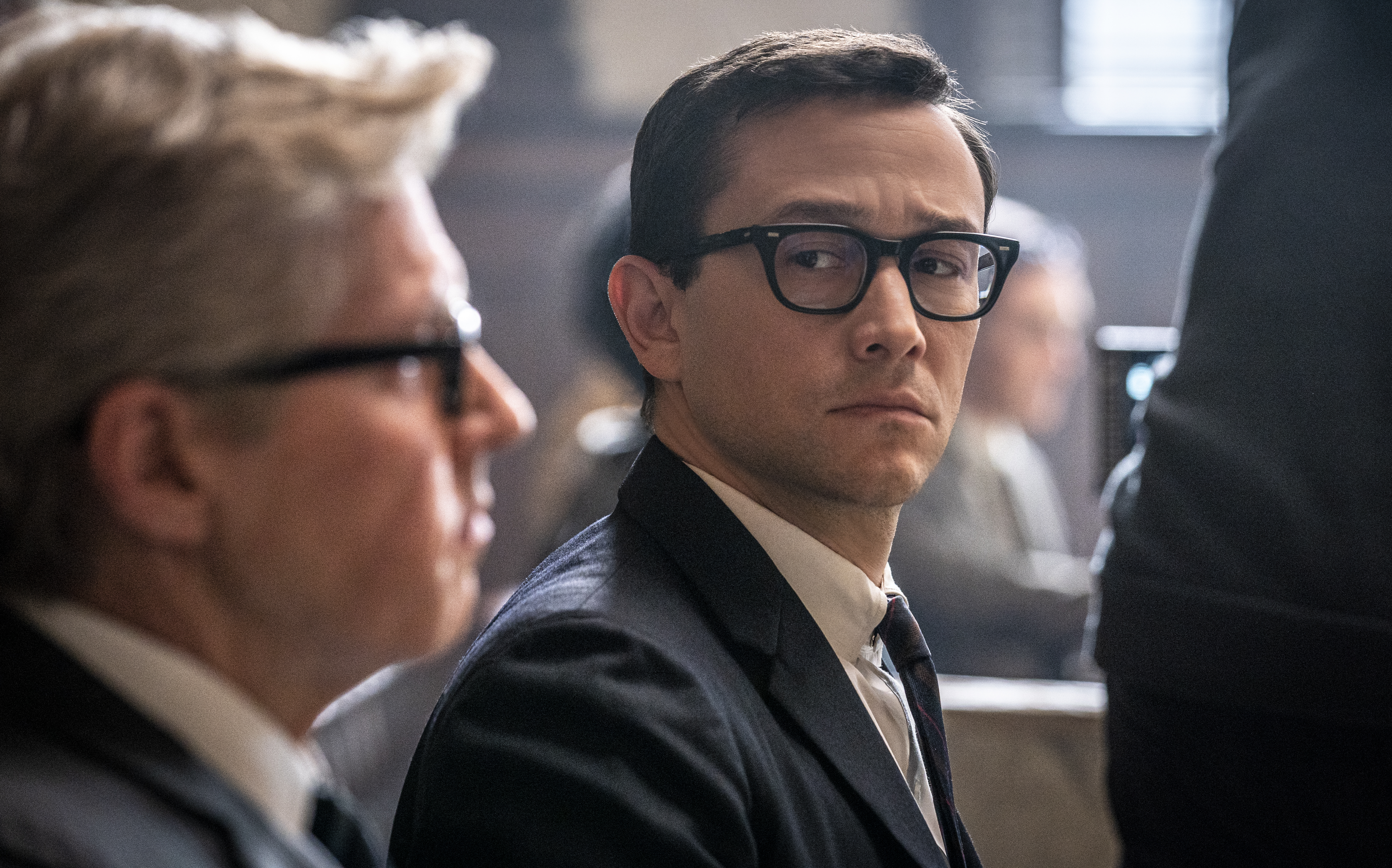 J.C. MacKenzie, left, and Joseph Gordon-Levitt, in "The Trial of the Chicago 7."