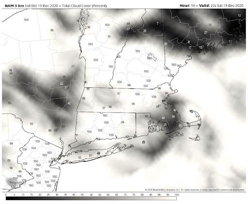Skies are forecast to be mostly cloudy just after sunset.