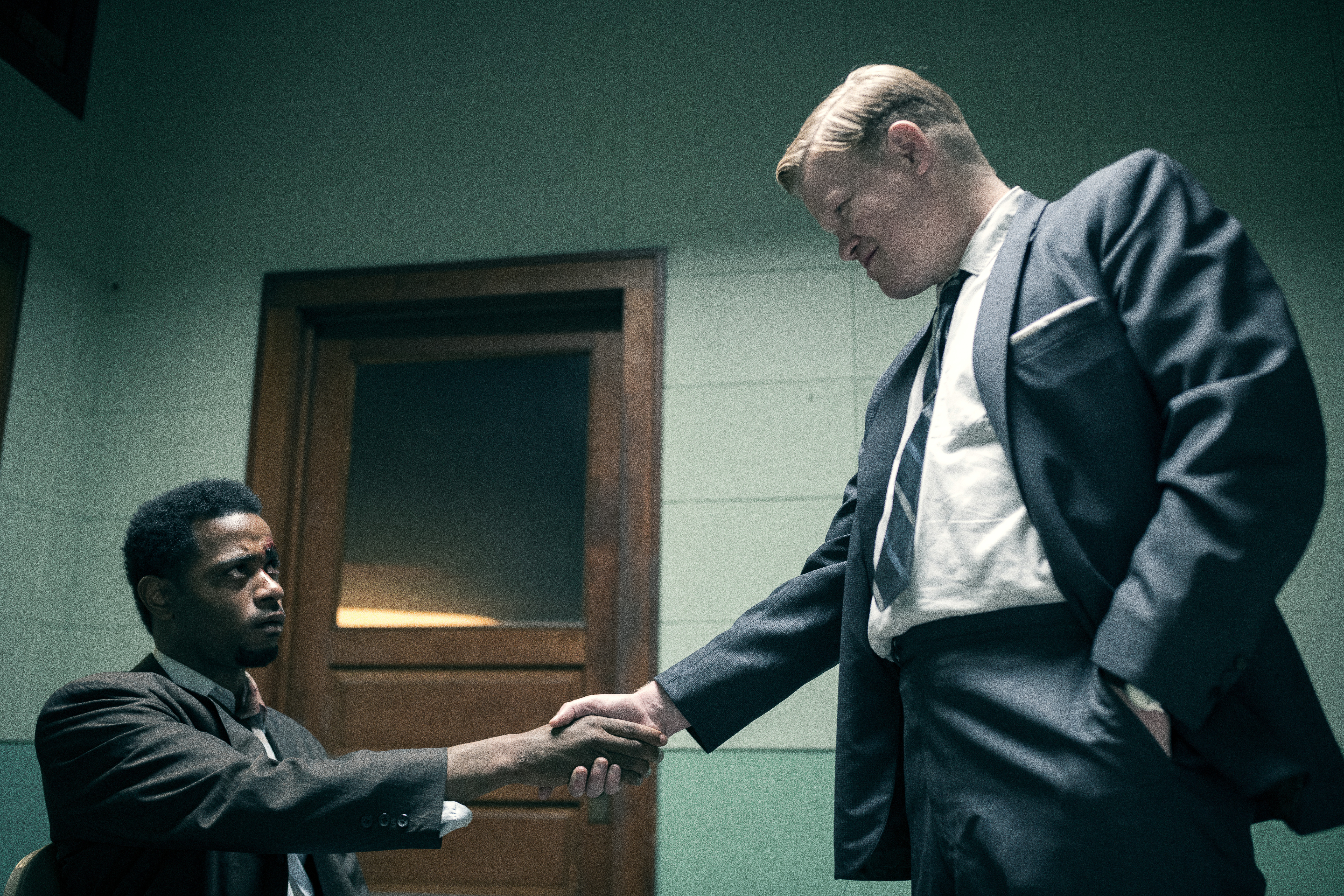 Lakeith Stanfield (left) and Jesse Plemons in “Judas and the Black Messiah.”