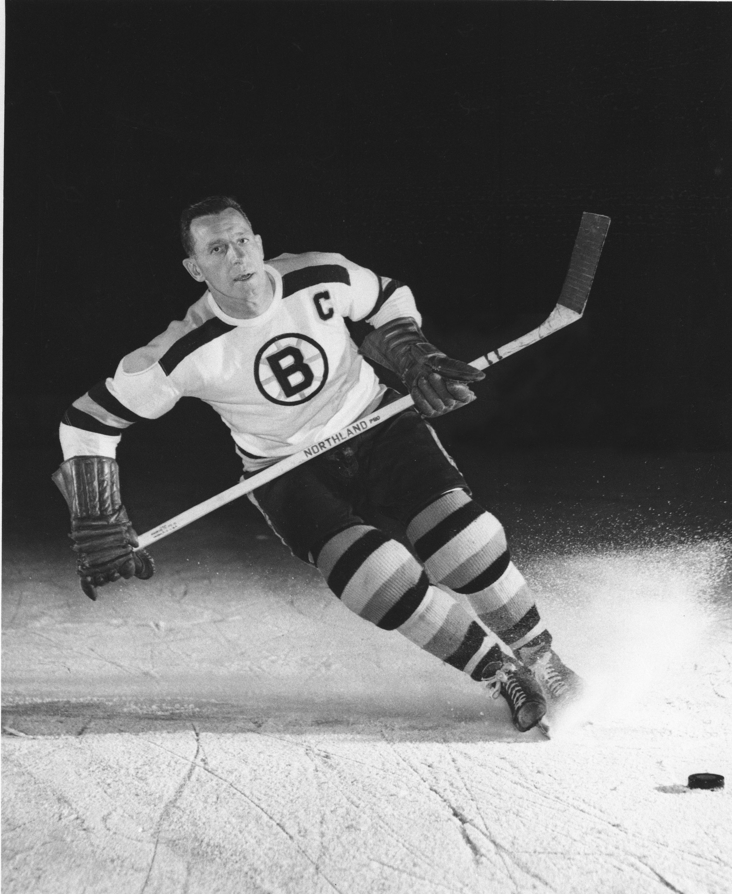 Milt Schmidt poses on the ice in 1953.