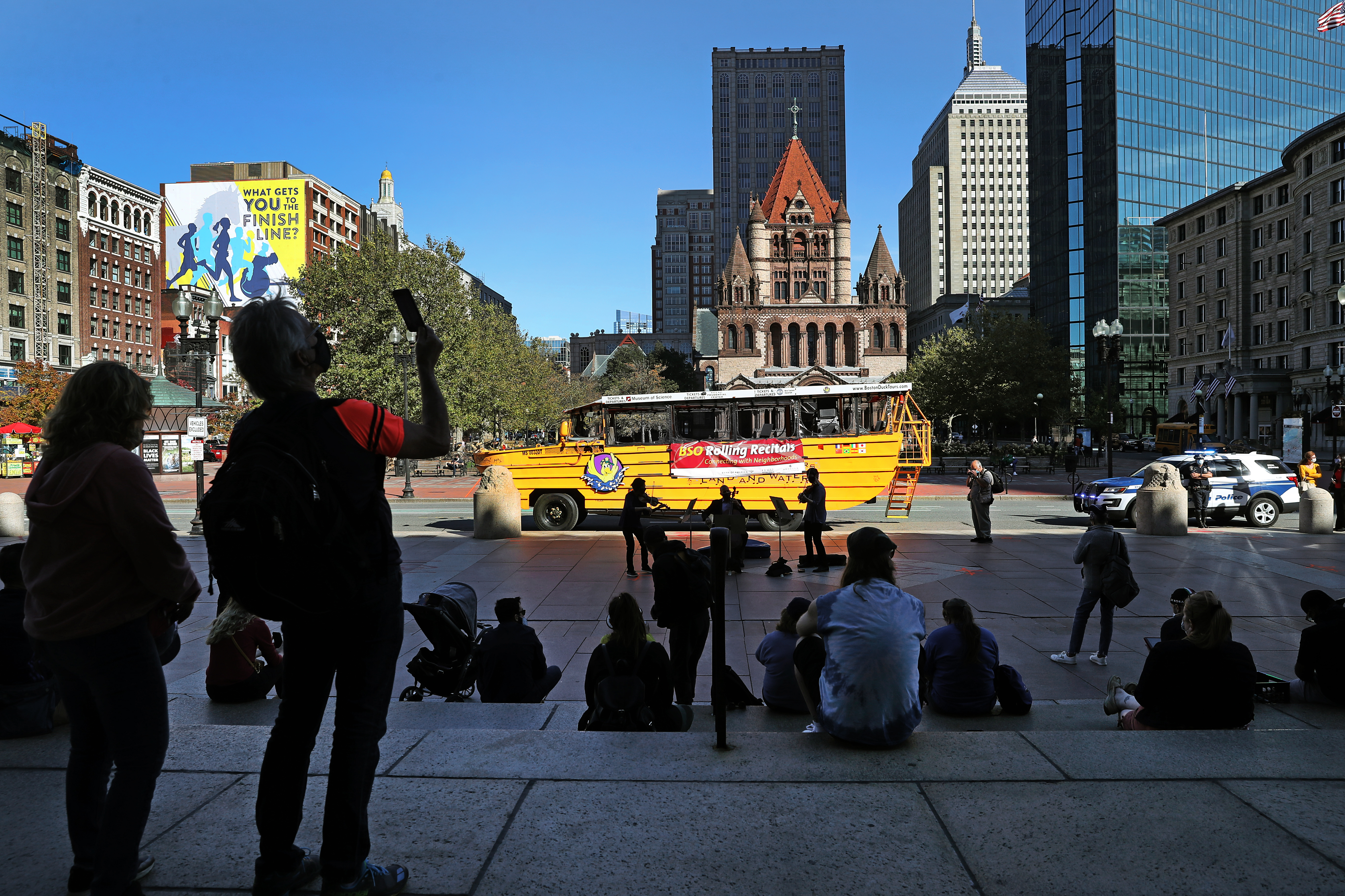 BSO players also took their Rolling Recital to the steps of Boston Public Library in Copley Square.