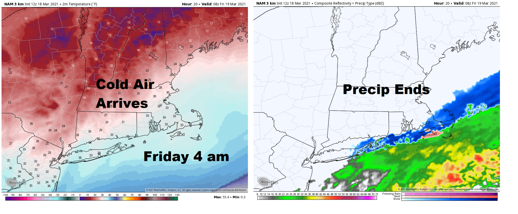 Around 4 am temperatures will be cold enough for snow, but the precipitation will be ending.