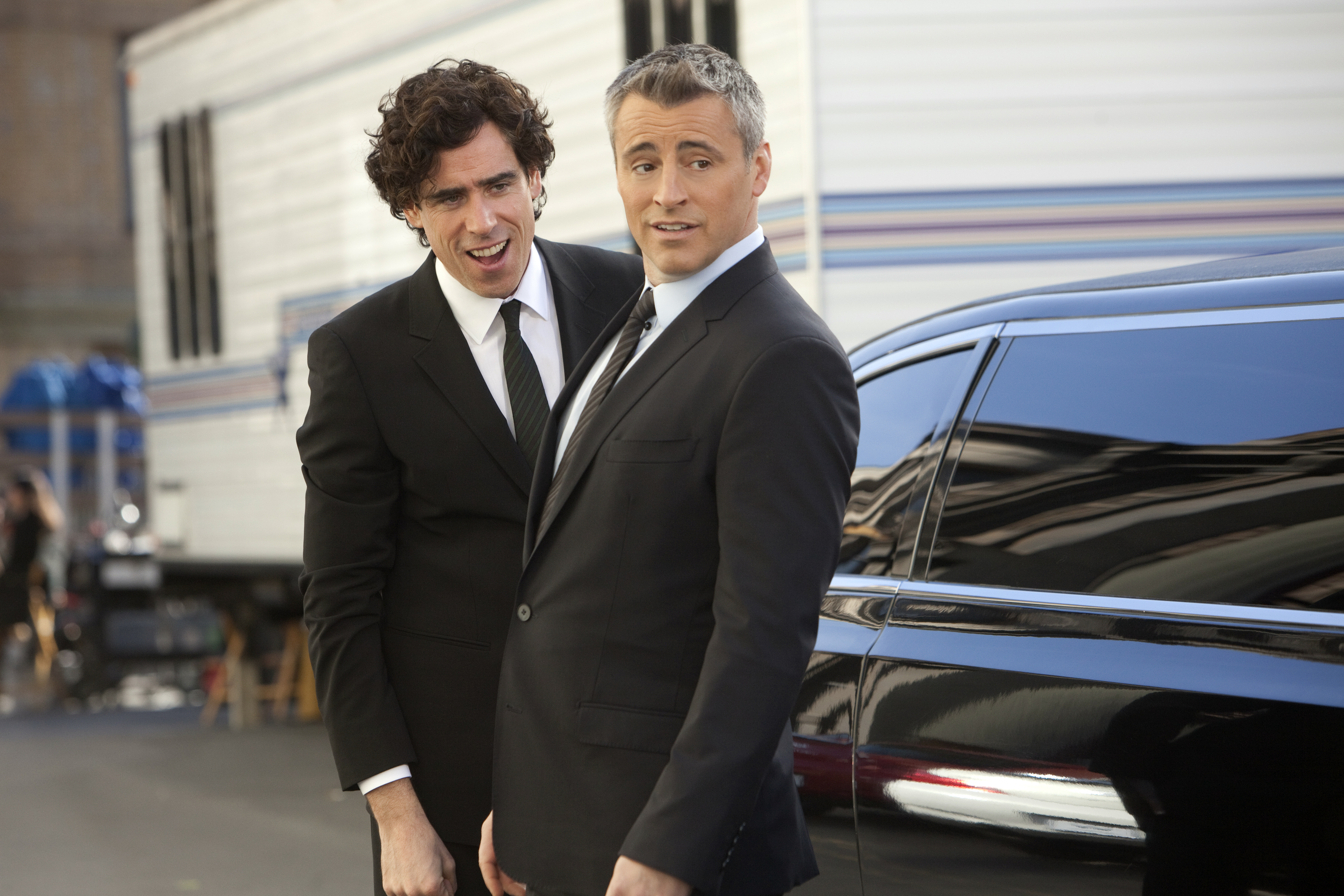 Matt LeBlanc (right), shown with Stephen Mangan, plays a version of himself in the satirical "Episodes."