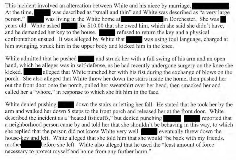 An independent investigator’s report on past allegations of domestic violence against Dennis White, who was named Boston Police Commissioner in February.