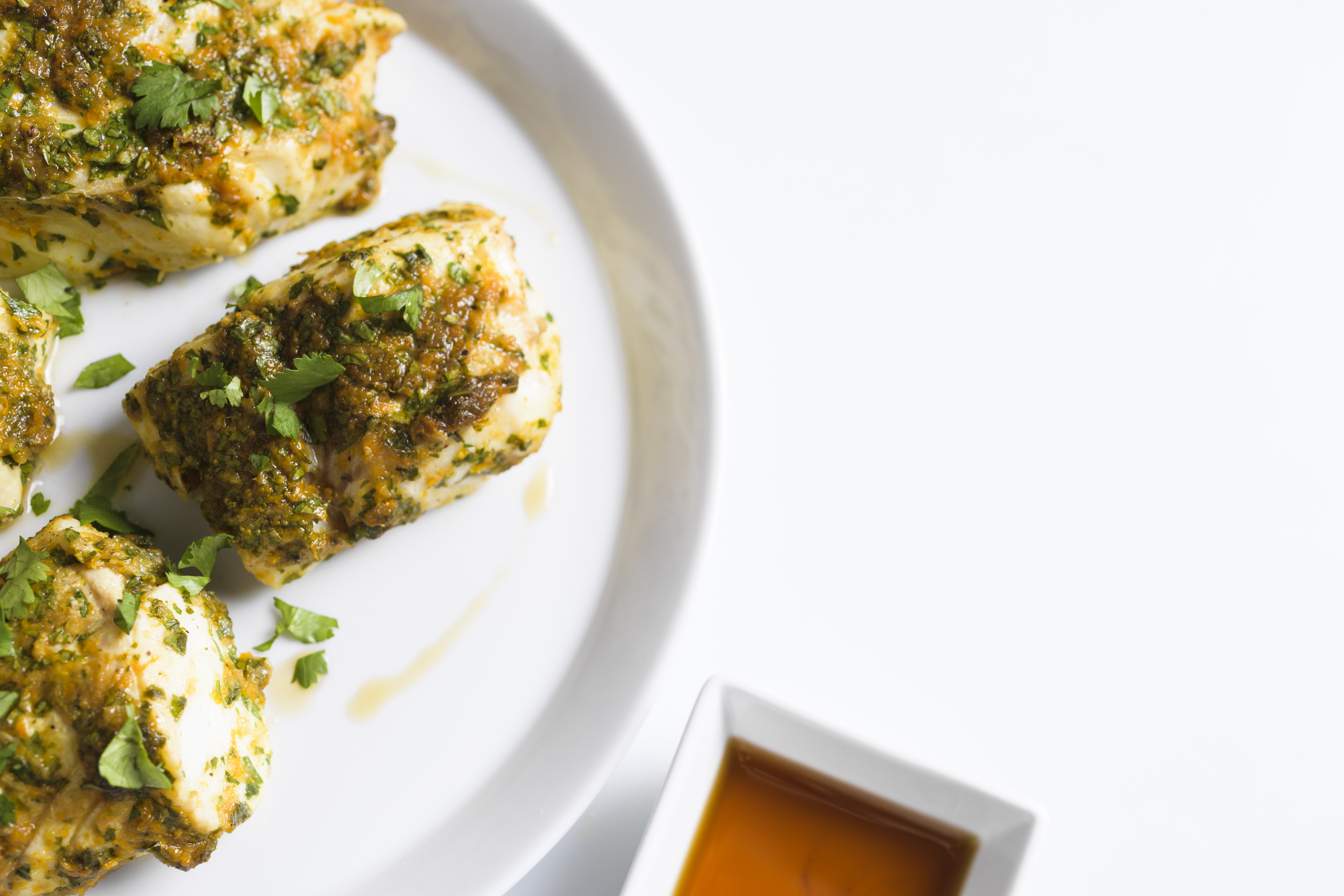 Steamed fish with hoisin, cilantro, and orange.