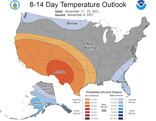 As of now, near normal temperatures are forecast for the third week of November.