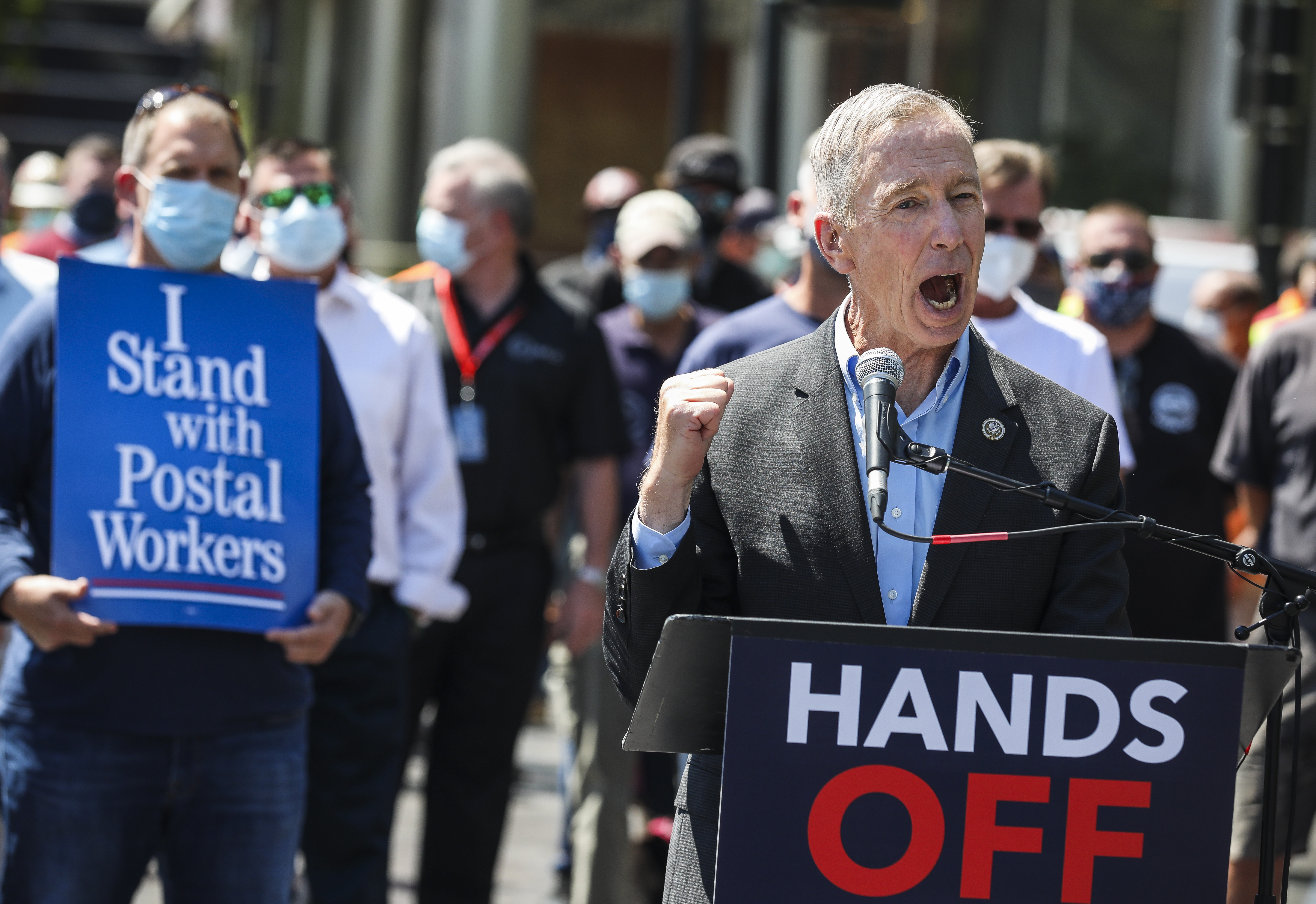 Representative Stephen F. Lynch joined the American Postal Workers Union, the National Association of Letter Carriers AFL-CIO, and the National Postal Mail Handlers Union outside of the US Postal Service General Mail Facility at South Station on Tuesday.
