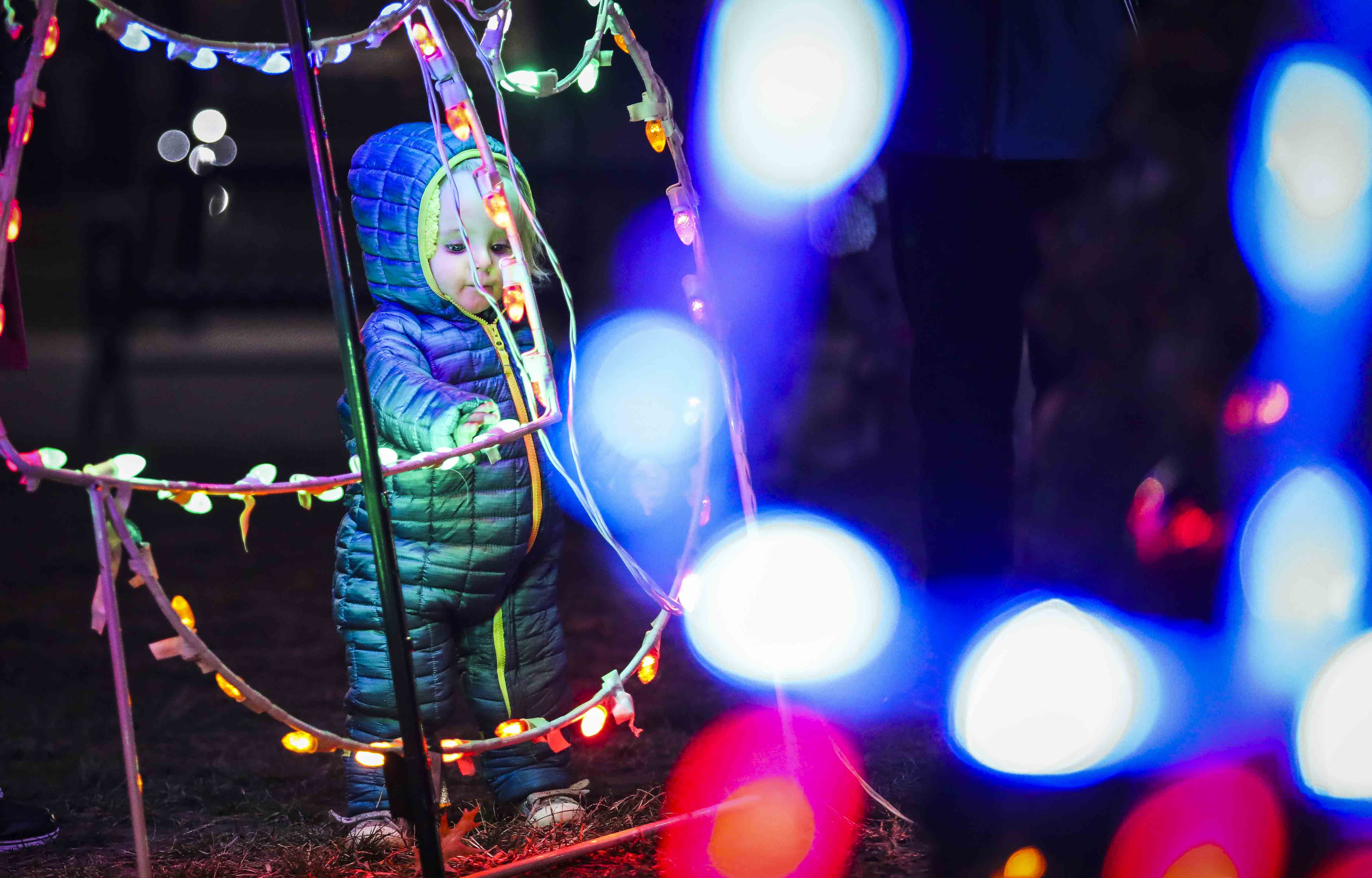 One-year-old Elijah Carpadae looked at the Christmas lights in Worcester Common.