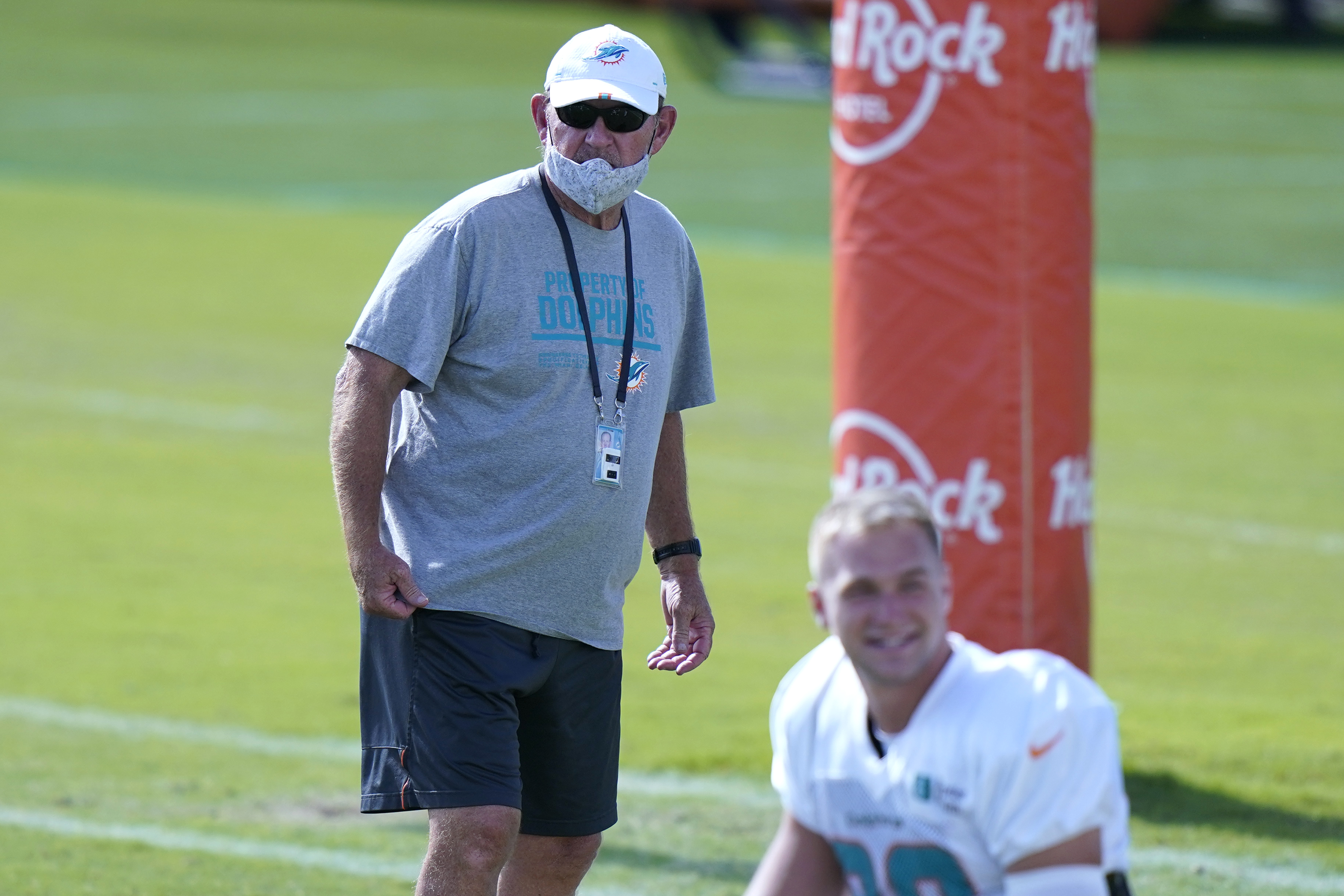 Miami offensive coordinator Chan Gailey watches during a recent Dolphins' practice.