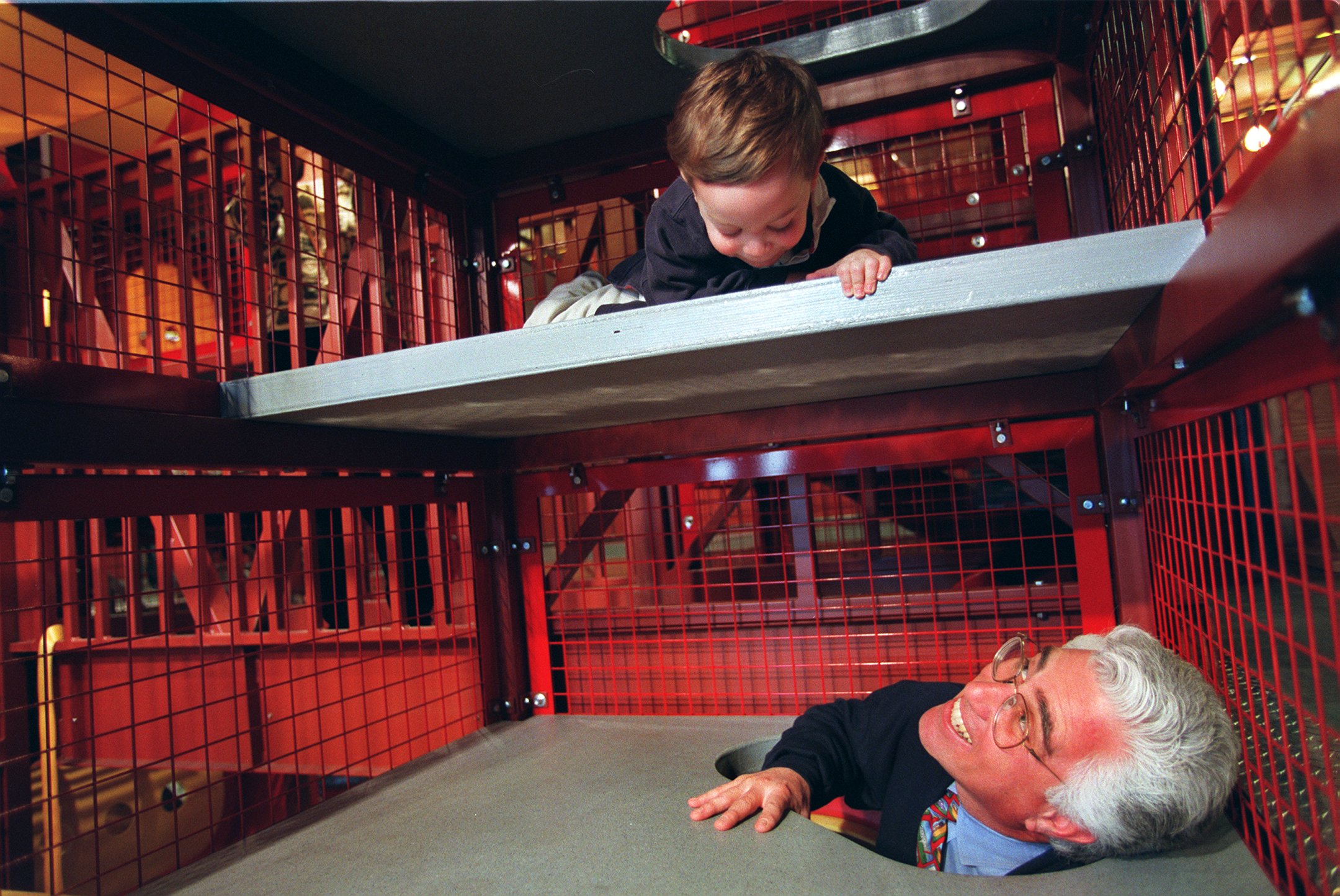 Lou Casagrande at the Children Museum climb exhibit on Feb. 10, 1999.