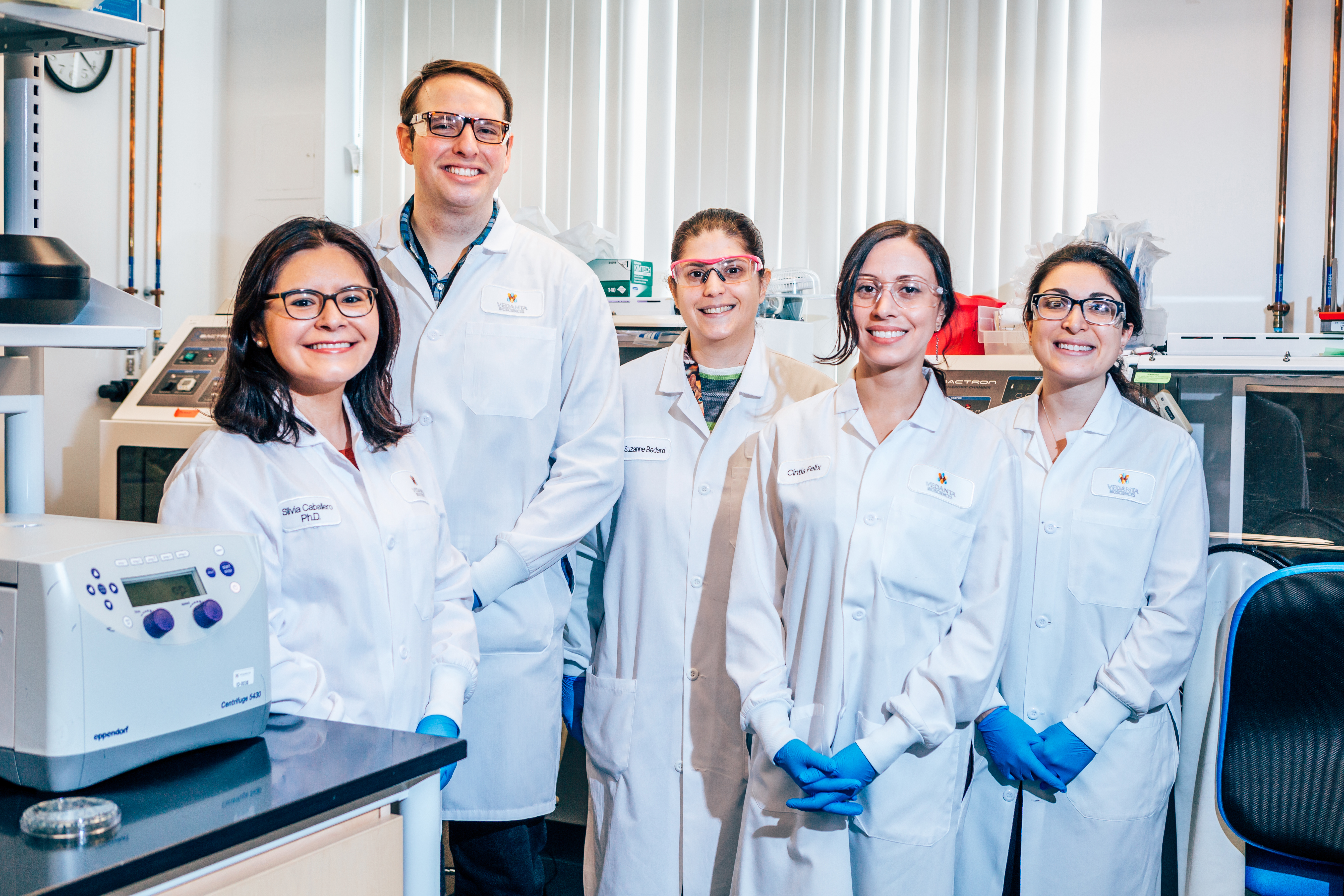 Silvia Caballero, lead researcher for multidrug-resistant organisms at Vedanta Biosciences, and her team.