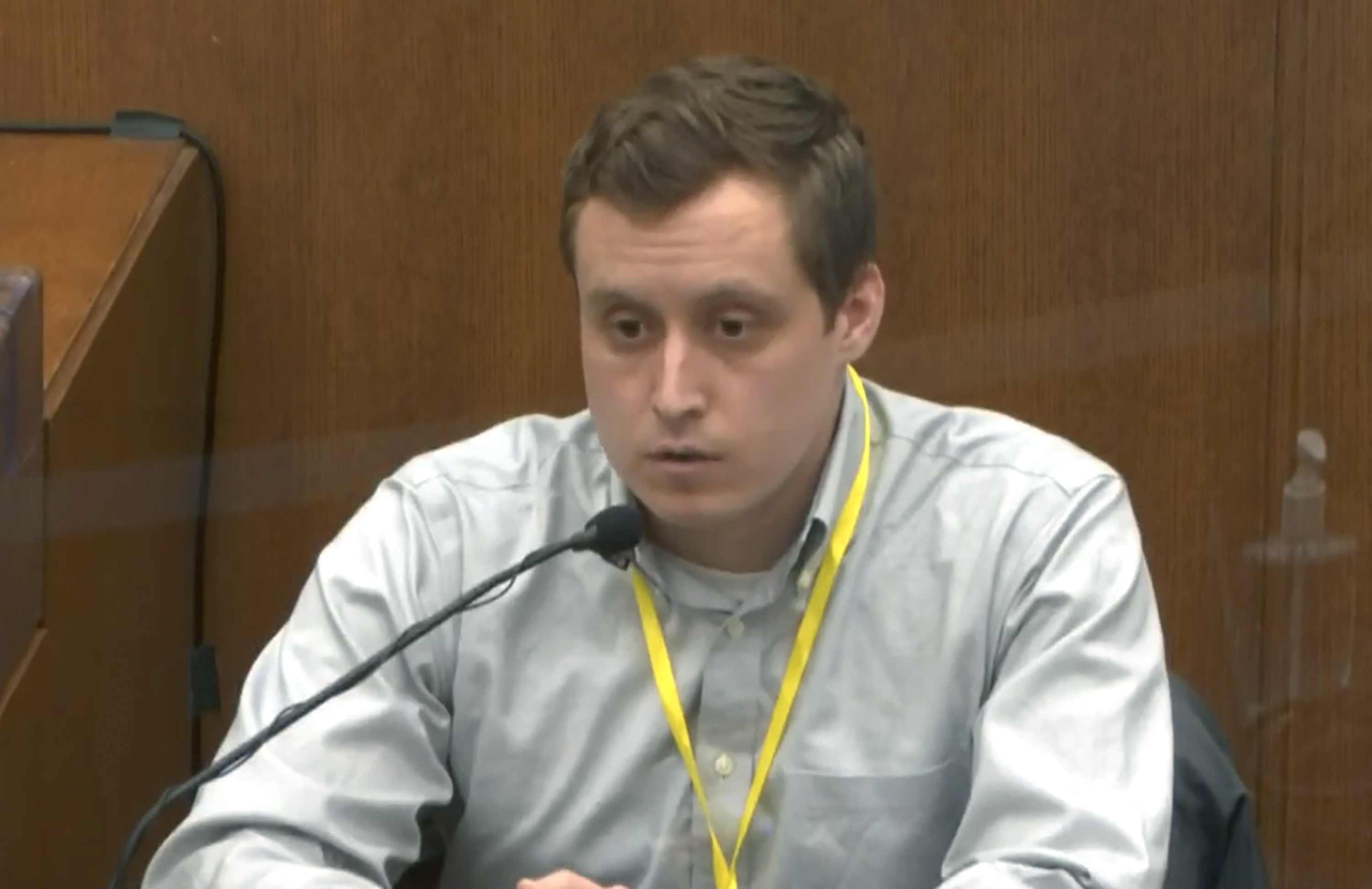 In this image from video, witness Dr. Bradford Wankhede Langenfeld, the doctor who pronounced George Floyd dead, testified.