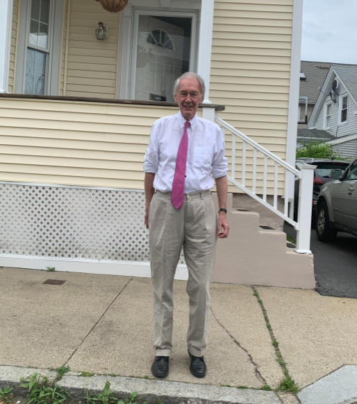 Senator Ed Markey outside his Malden home.